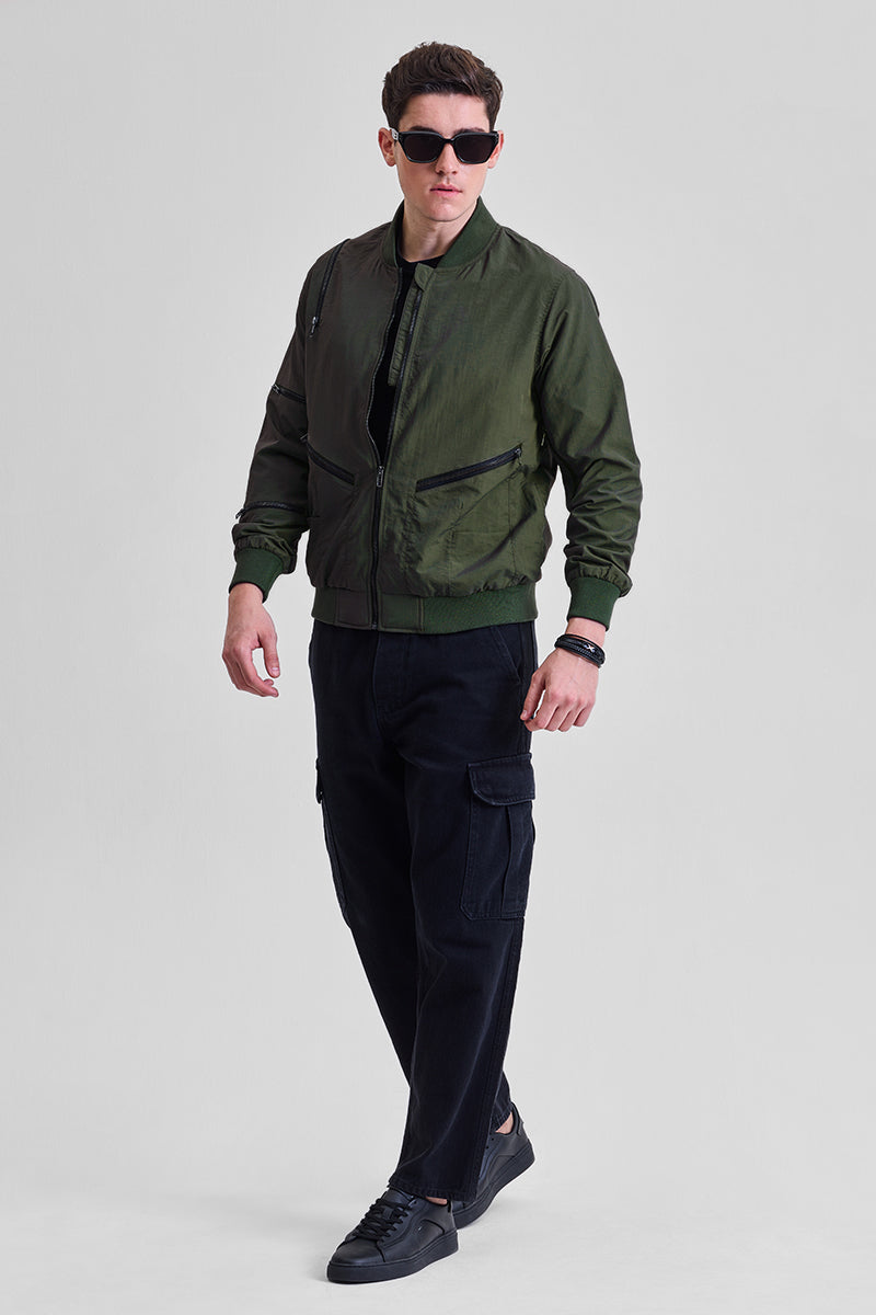 SNITCH Olive Multi-Zip Relaxed Fit Jacket - view 3