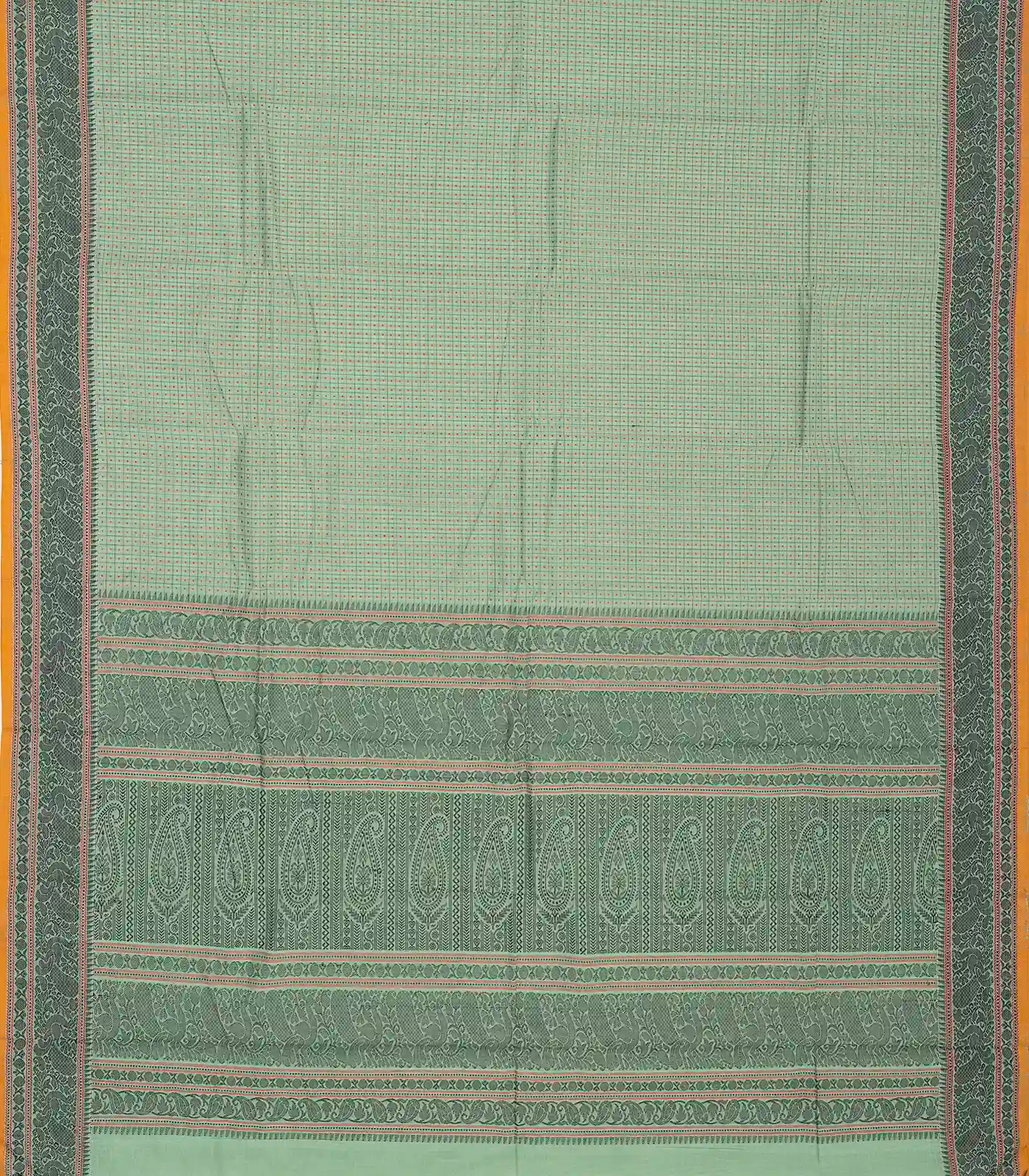 RmKV Shadow Green Handloom Kanchi Cotton Saree With Checks & Square Motifs. - view 2