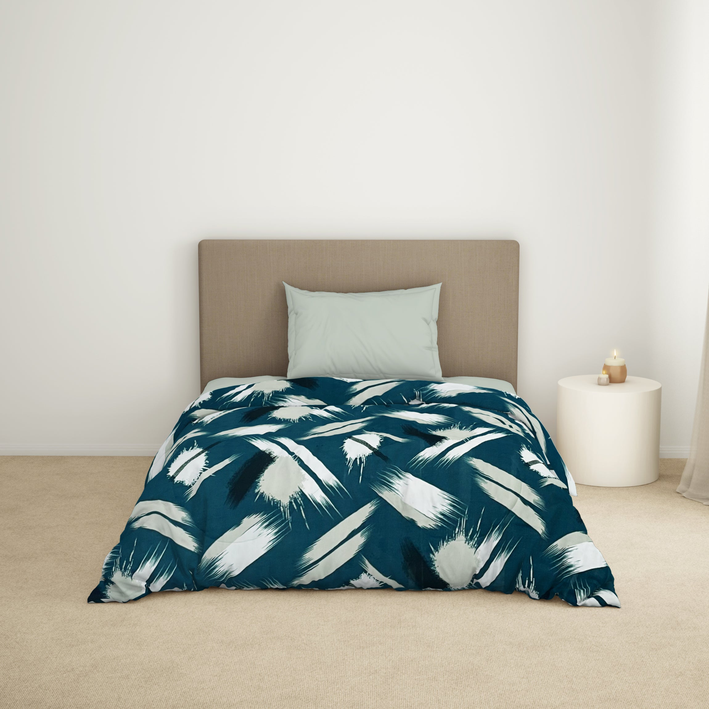 Spaces India Geometric Dark Green Microfiber Shell Single Quilt / AC Comforter - Bliss By Welspun
