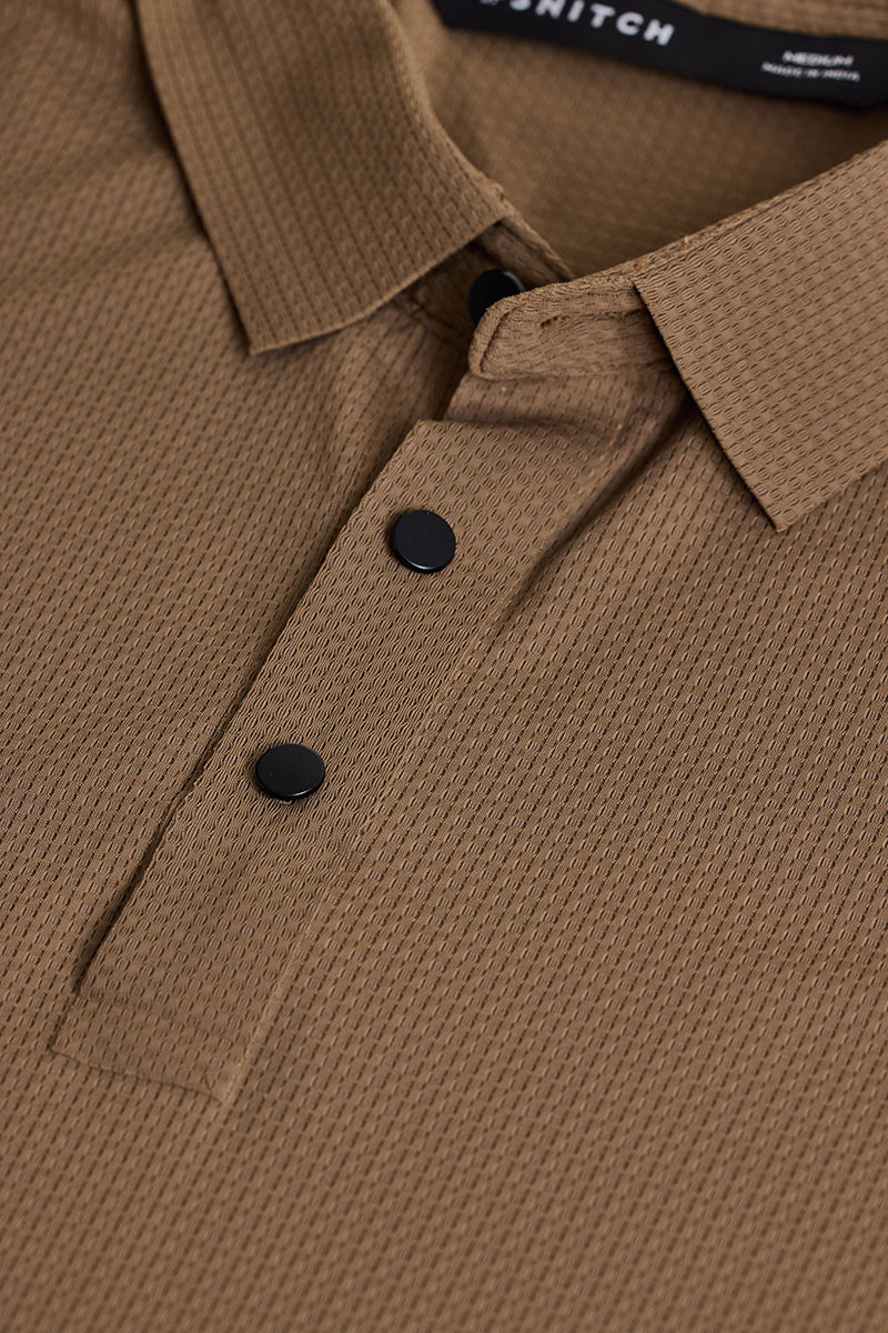 SNITCH Light Brown Textured Polo T-Shirt - view 2