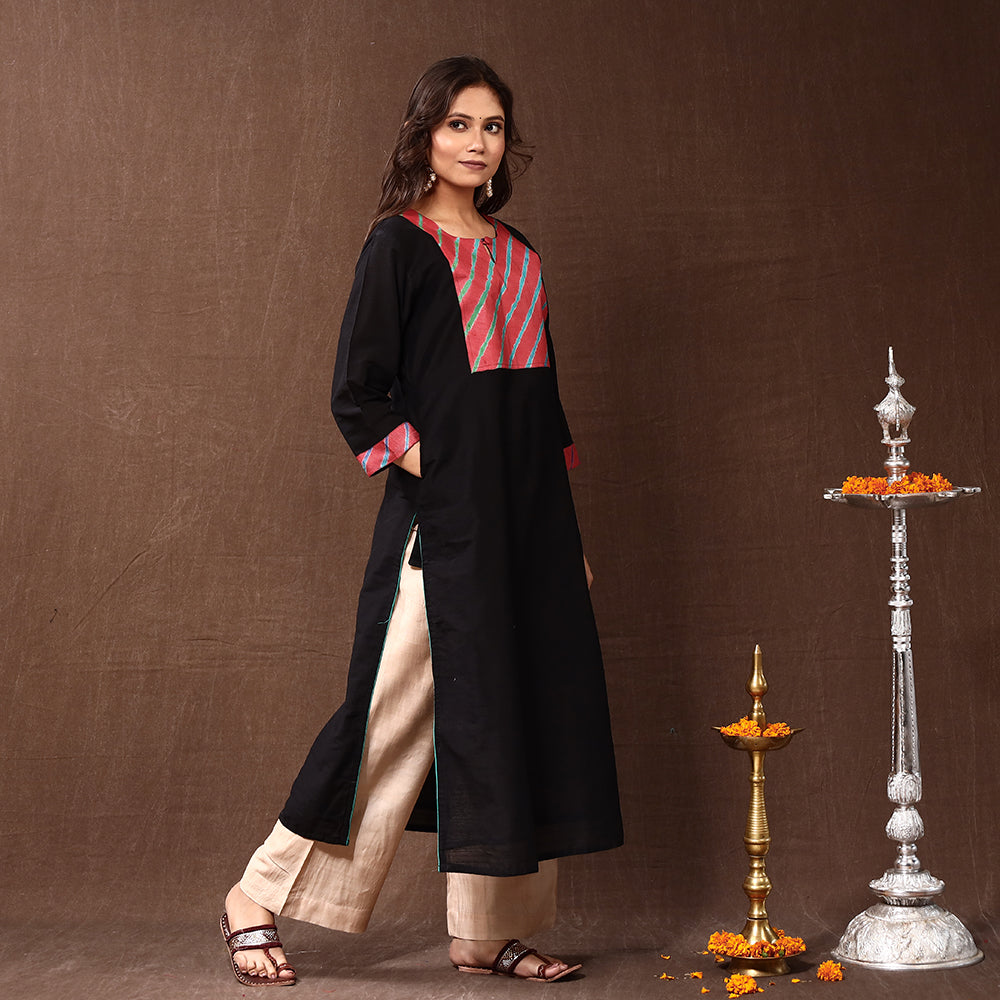 ITOKRI CASUALS Black - Silk Plain Long Straight Kurta - view 3