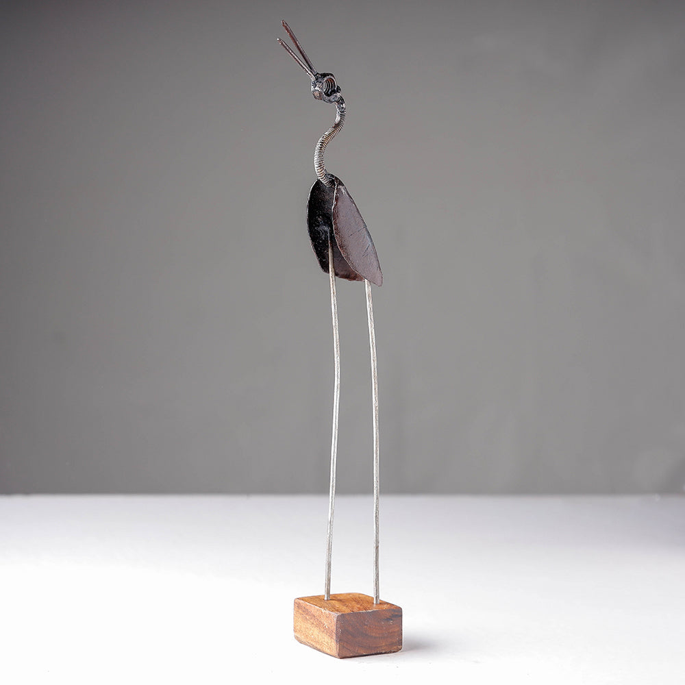 Bird Crane - Handmade Recycled Metal Sculpture by Debabrata Ruidas - view 2