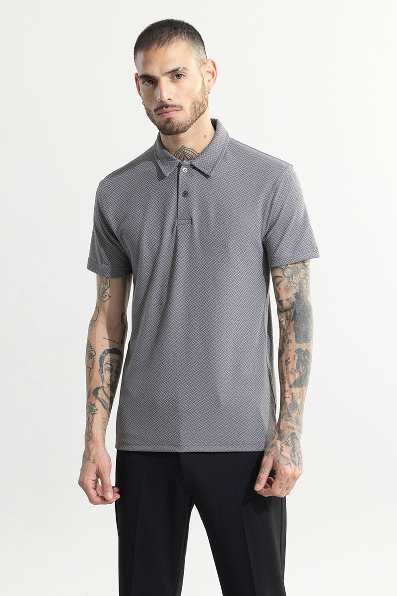 SNITCH Triline Knit Grey Polo T-Shirt - view 6
