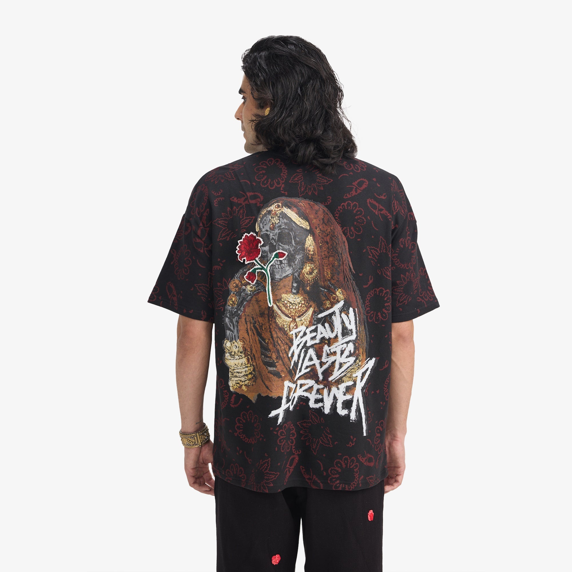 F A R A K | Beauty Lasts Forever Blockprint T-shirt { Black/black - view 2