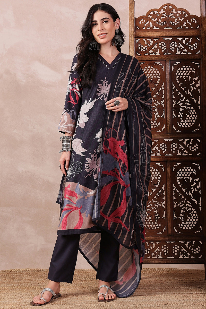 Ahika Black Rayon Blend Floral Printed Straight Trouser Bottom Suit Set PKSKD2543BLK - view 4