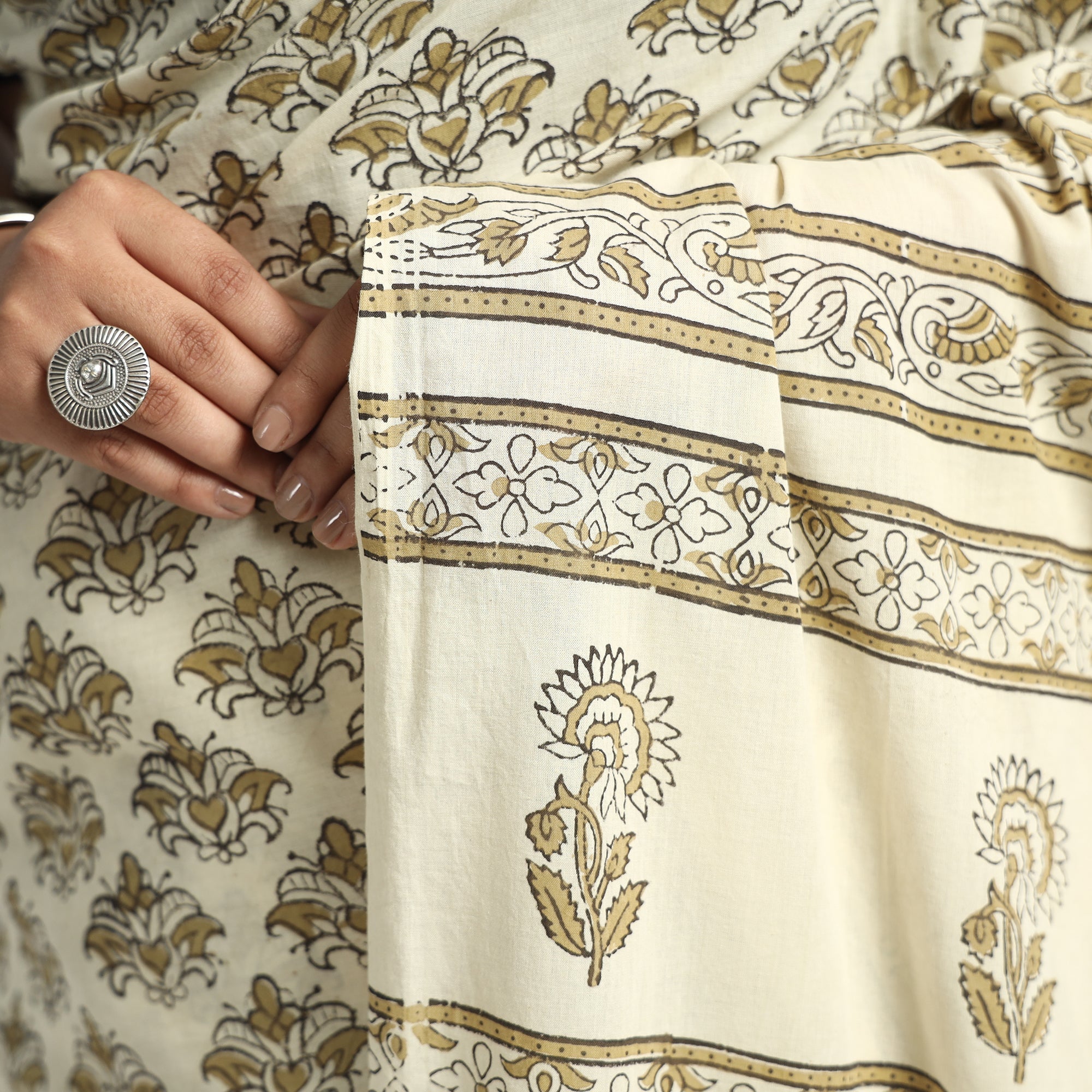 HAVELI CHRONICLES Beige - Akola Hand Block Printed Cotton Saree - view 4
