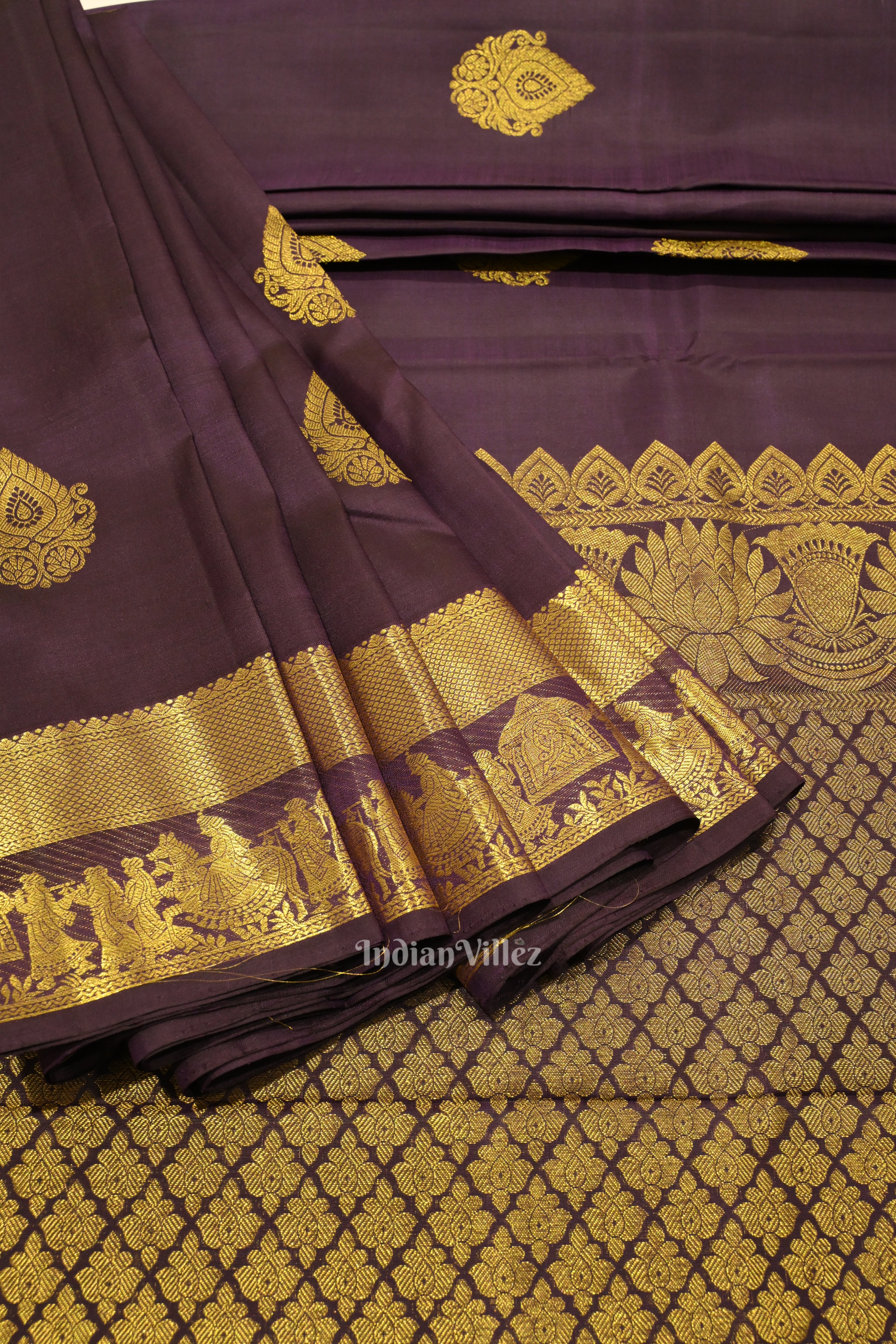 IndianVillèz Dark Purple Doli Barat Theme at Border Kanjivaram Silk Saree