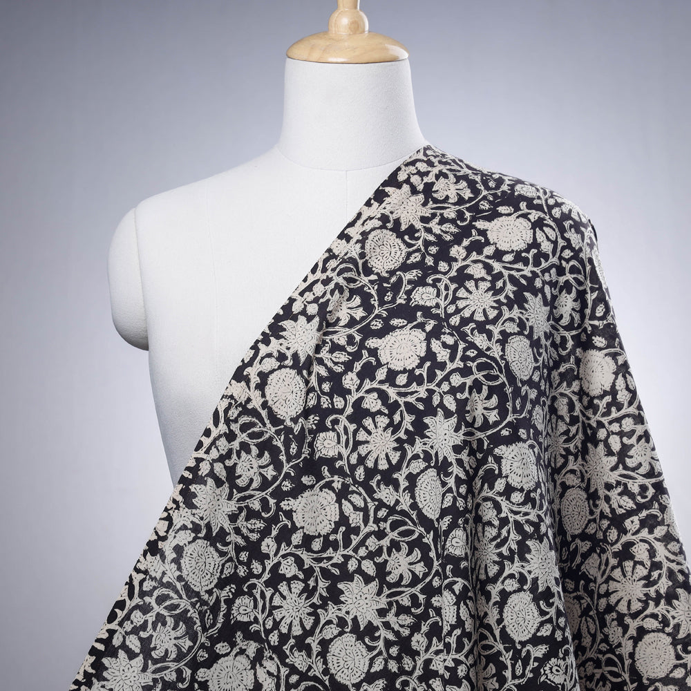 HAVELI CHRONICLES Brown - Black with Flowers Bagru Block Print Cotton Fabric