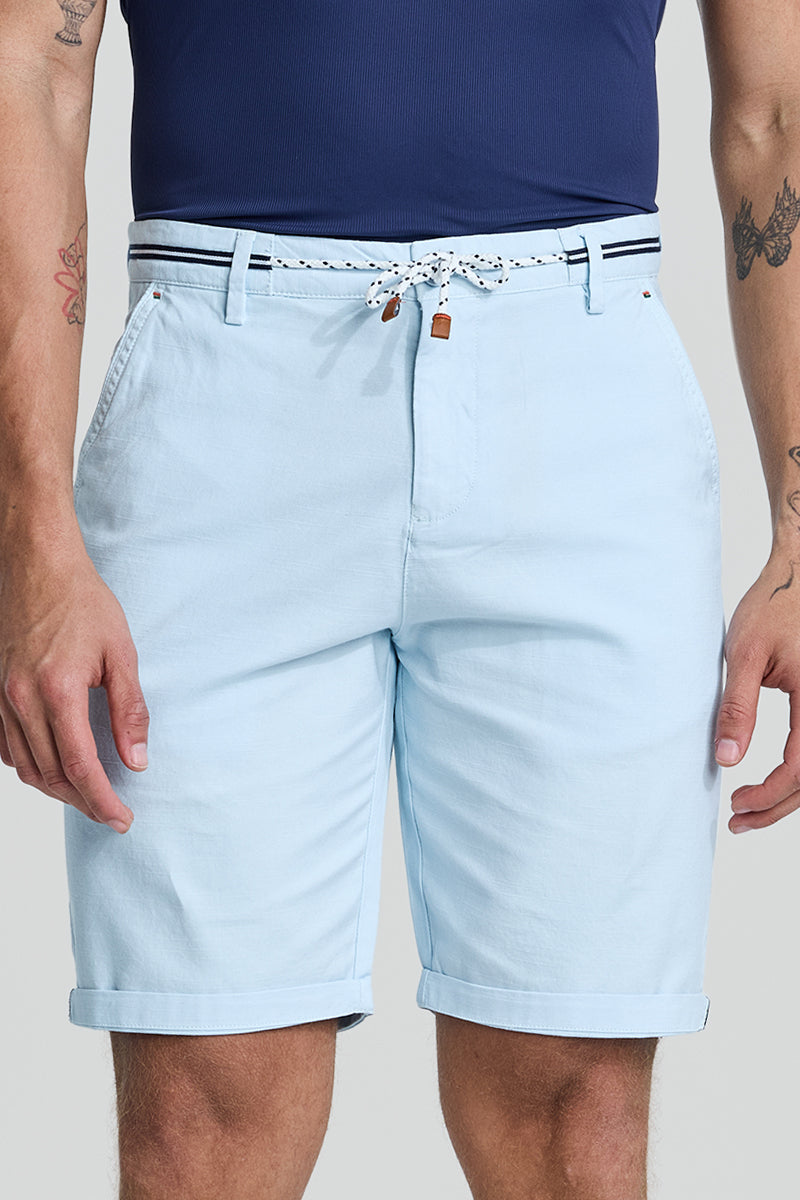 SNITCH Light Blue Plain Linen Regular Fit Shorts - view 7