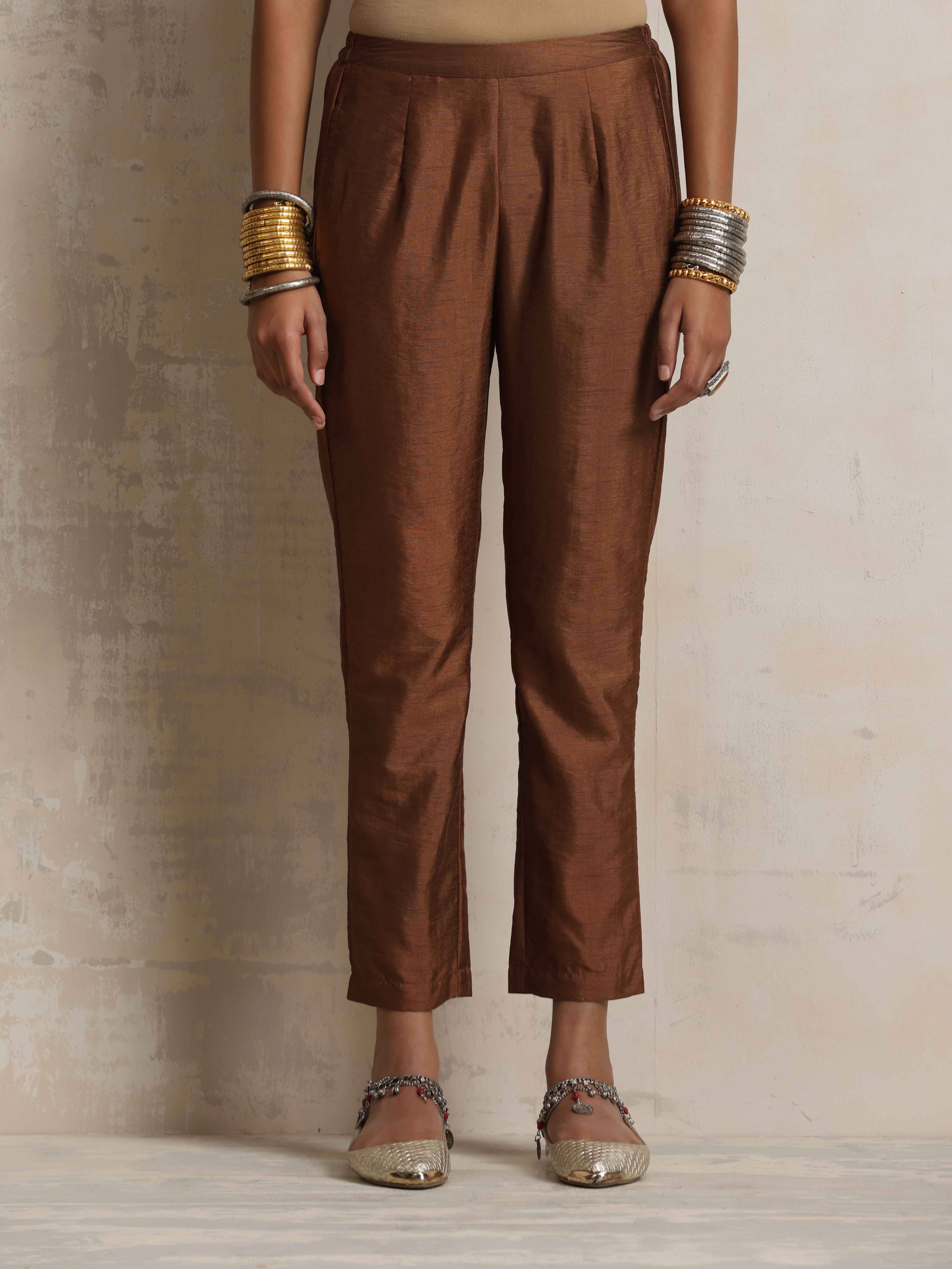 trueBrowns Brown Silk Slit Kurta Set - view 6