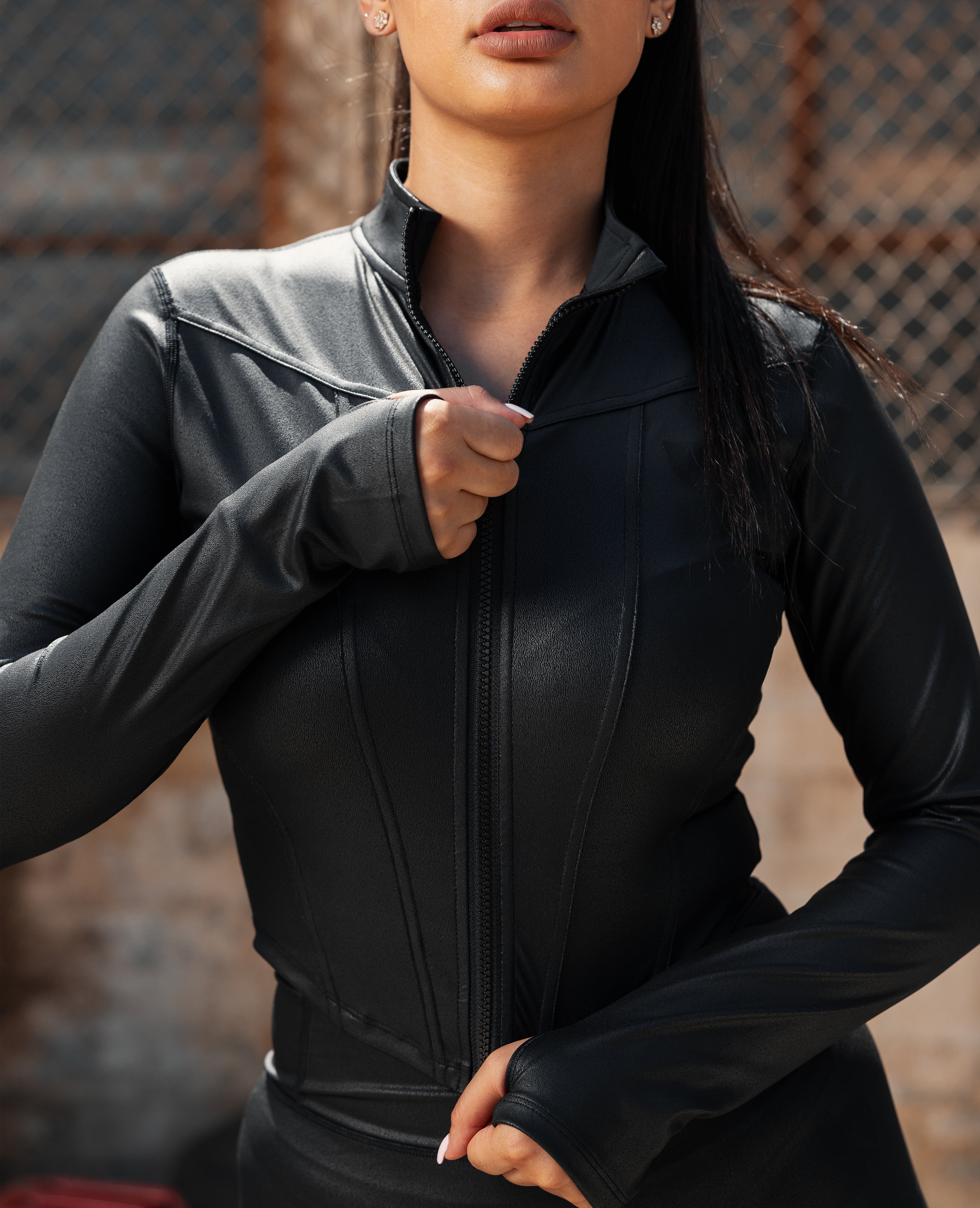 FIRM ABS Faux Leather Cargo Moto Jacket - Black - view 3