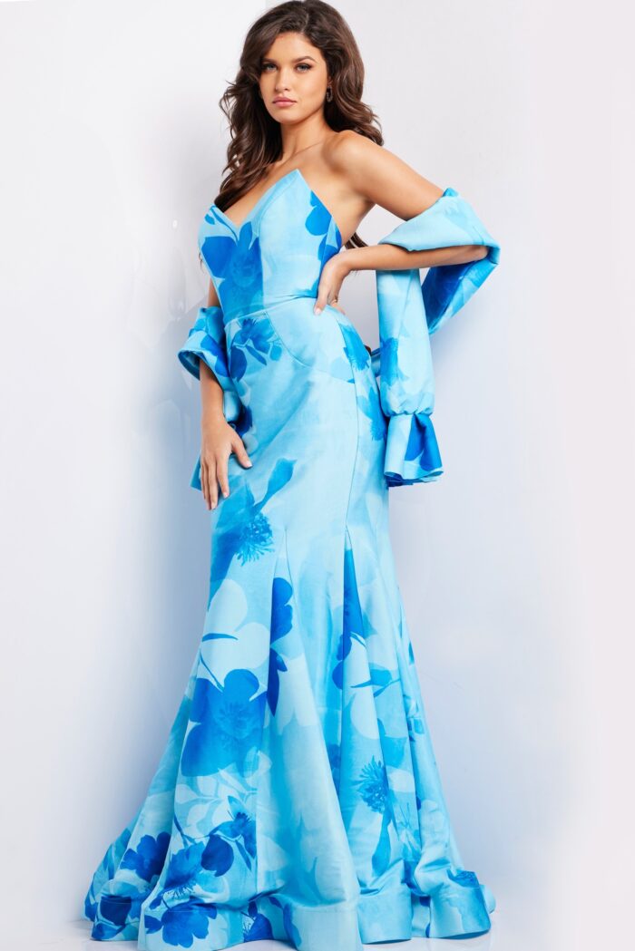 Jovani 22706 Printed Long Evening Mermaid Formal Dress - view 2