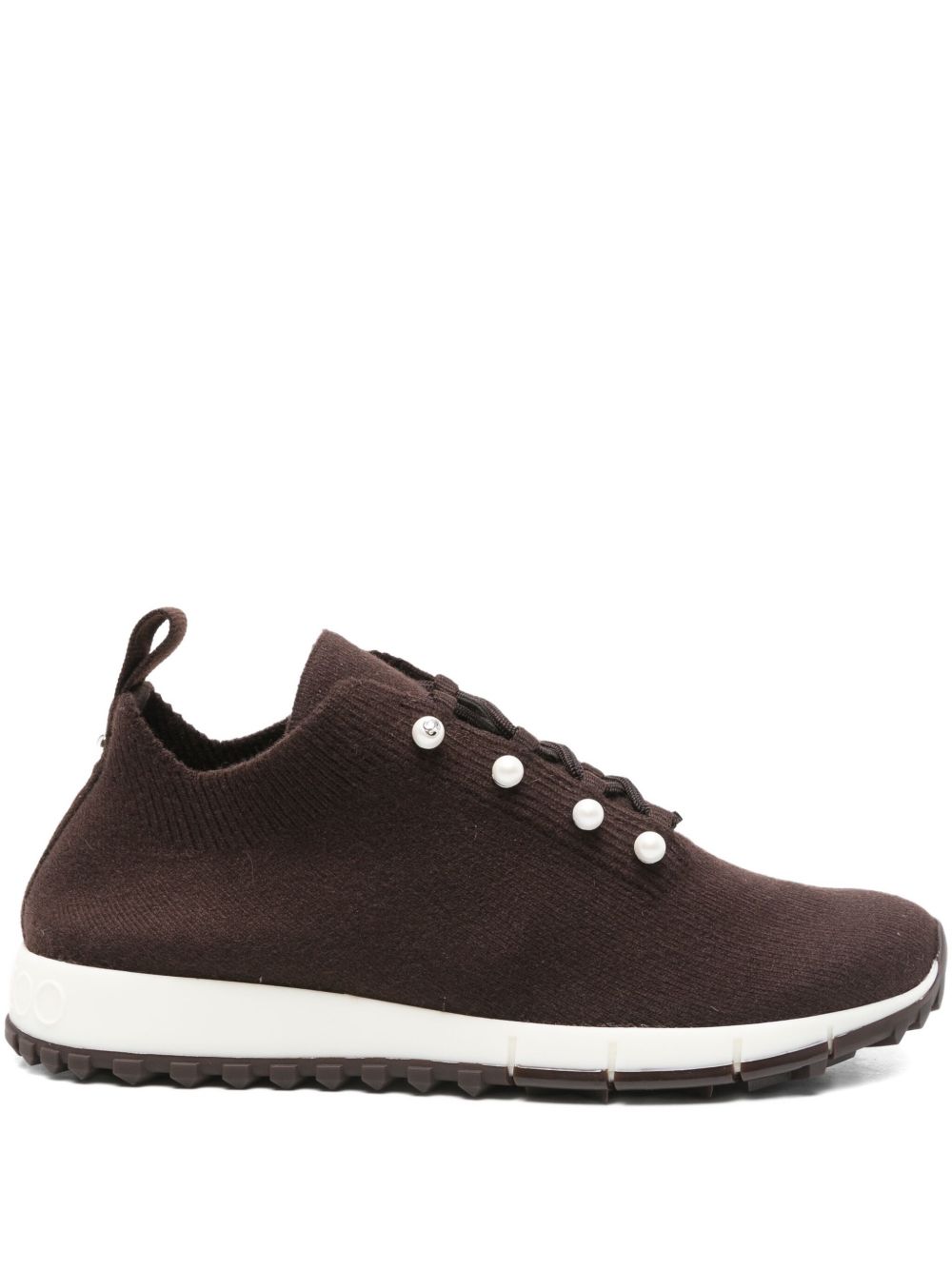 Jimmy Choo Veles Cashmere Melange Knit Trainers with Pearl Buttons