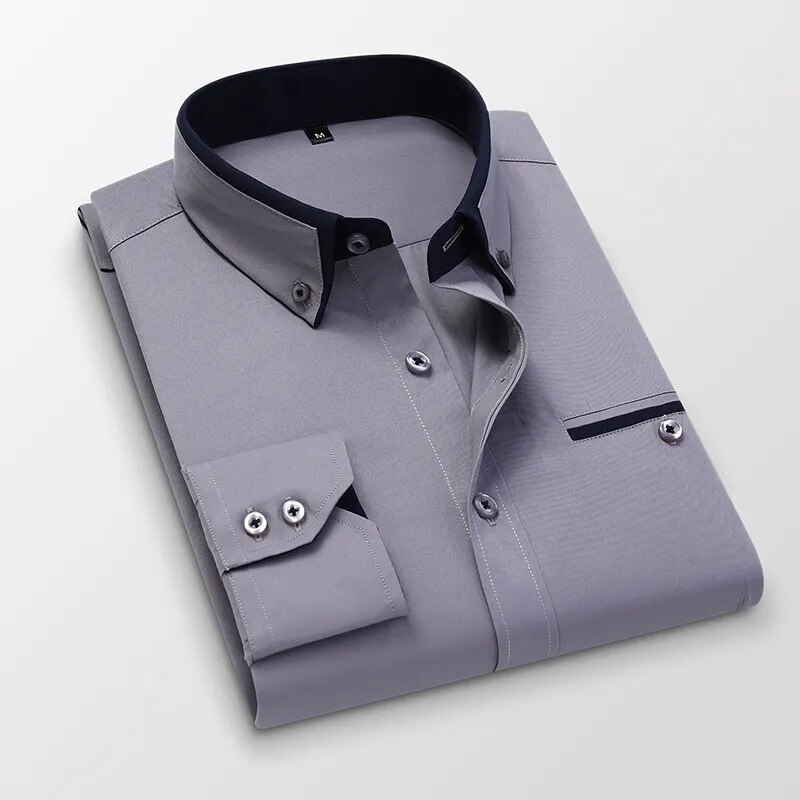 BlackTree Down Collar Cotton Blend Solid Shirt For Man (Grey)