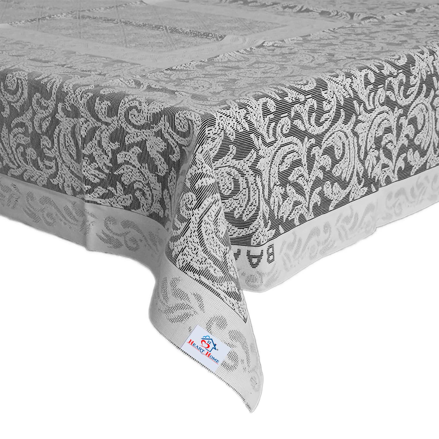 Heart Home Floral Printed Home Decorative Luxurious 4 Seater Cotton Center Table Cover/Table Cloth, 40"x60" (White & Grey)-44HH072