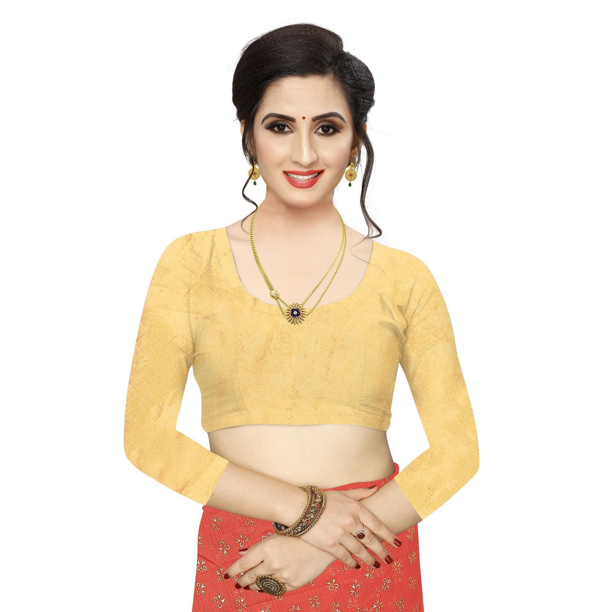 Peachmode Hypnotic Peach Colored Casual Wear Printed Art Silk Saree