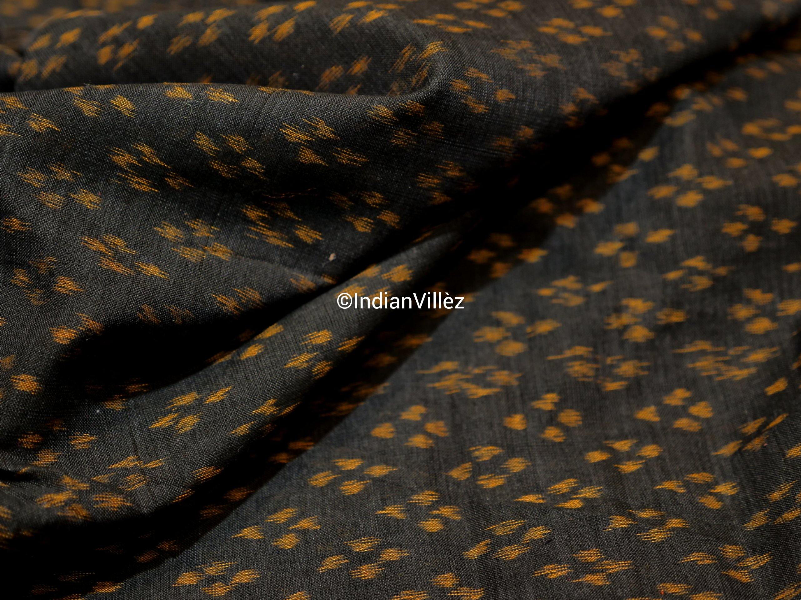 IndianVillèz Black and Yellow Motif Cotton Ikat Fabric