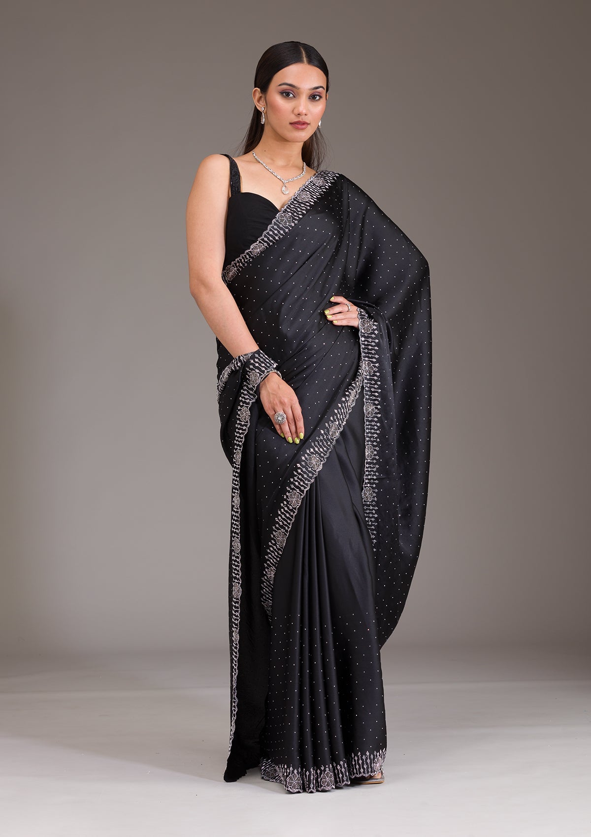 Koskii Black Swarovski Satin Saree – Women's - view 4