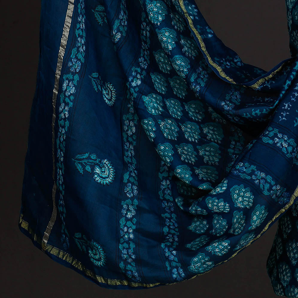 HAVELI CHRONICLES Blue - 3pc Akola Block Printed Chanderi Silk Suit Material Set - view 4