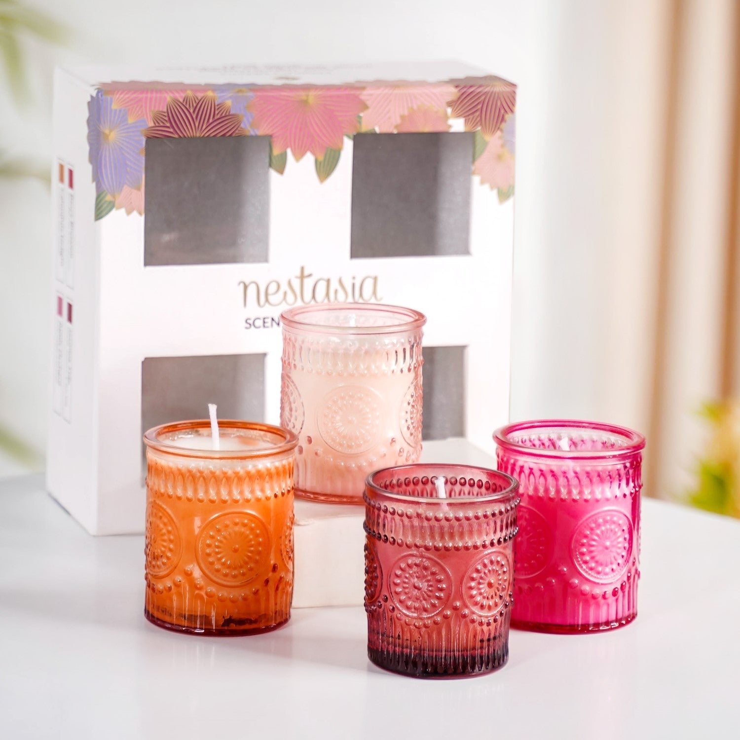 Nestasia Fruity Florals Scented Candle Jars Set Of 4 With Gift Box