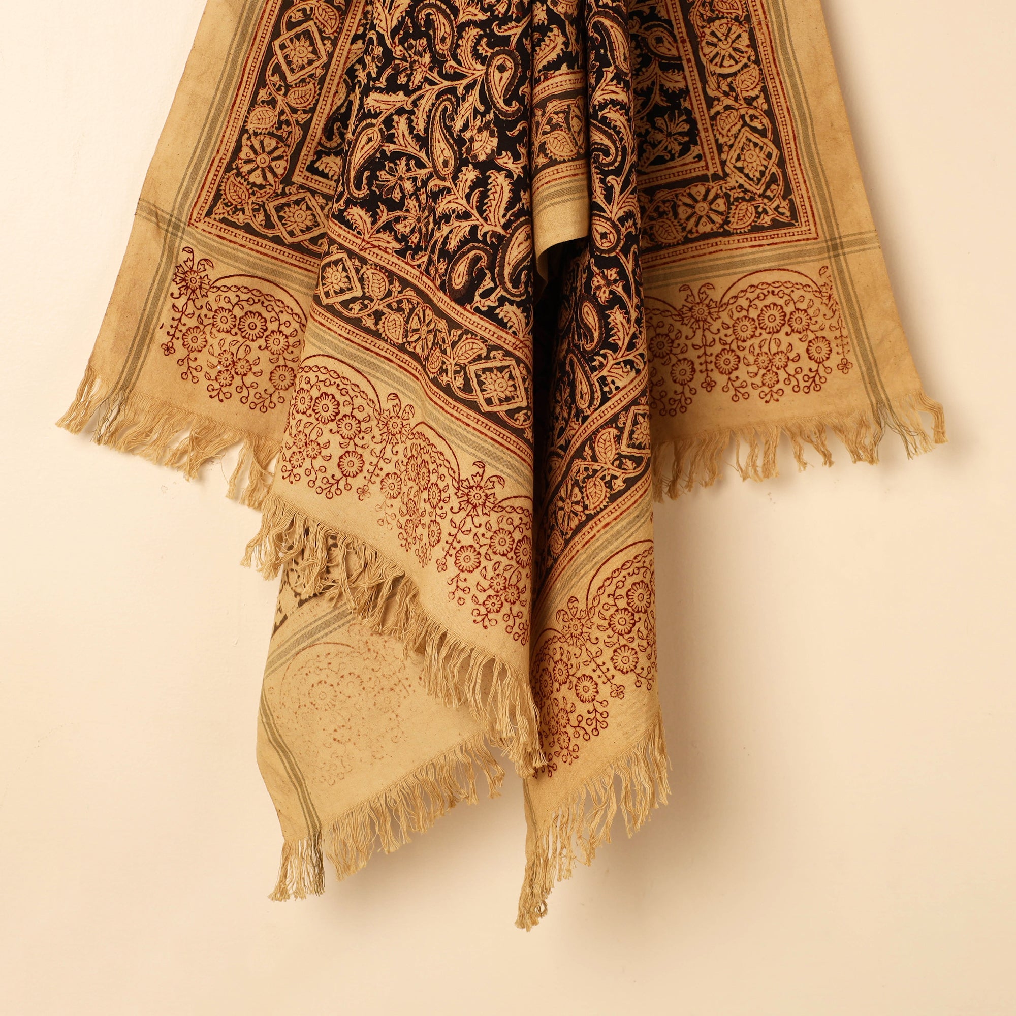 PITCHUKA SRINIVAS KALAMKARI PEDANA Beige - Handloom Cotton Block Printed Pedana Kalamkari Towel 15 - view 2