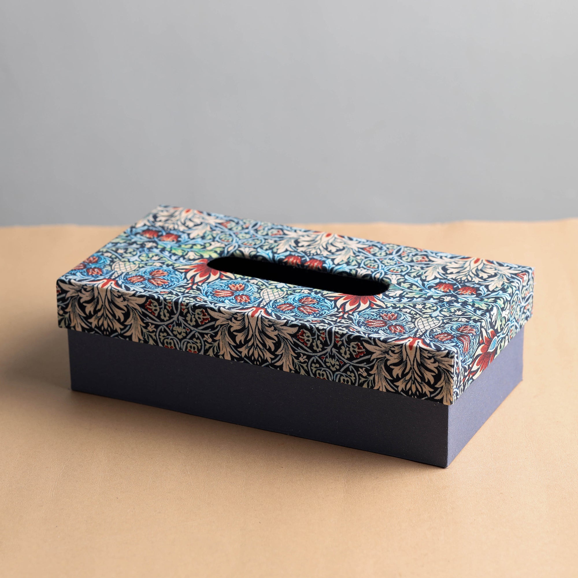 SUKRITI INPRINT Blue - Floral Printed Handcrafted Tissue Box (10 x 5 in)