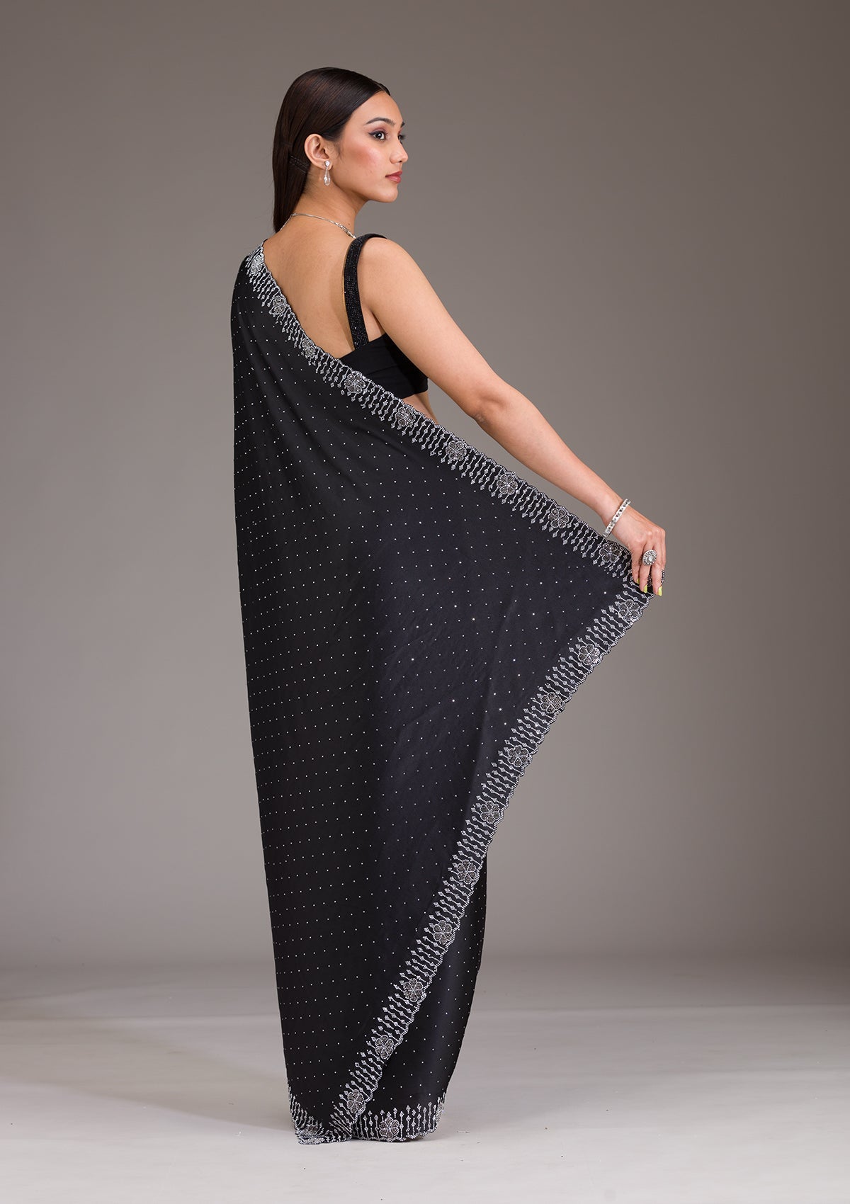 Koskii Black Swarovski Satin Saree – Women's - view 2