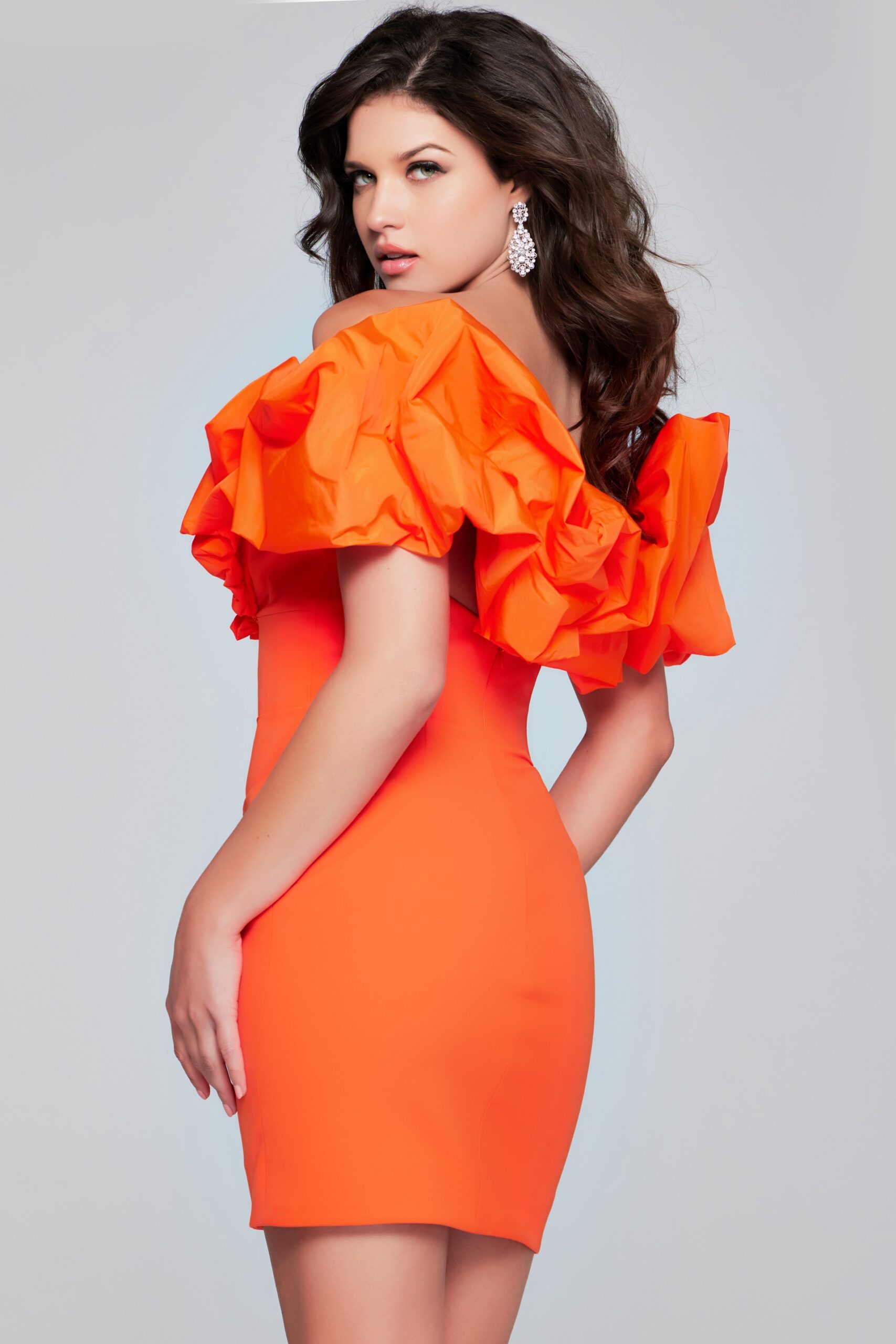 Satin Ruffled Short Off Shoulder Dress by Jovani 39985 - view 2