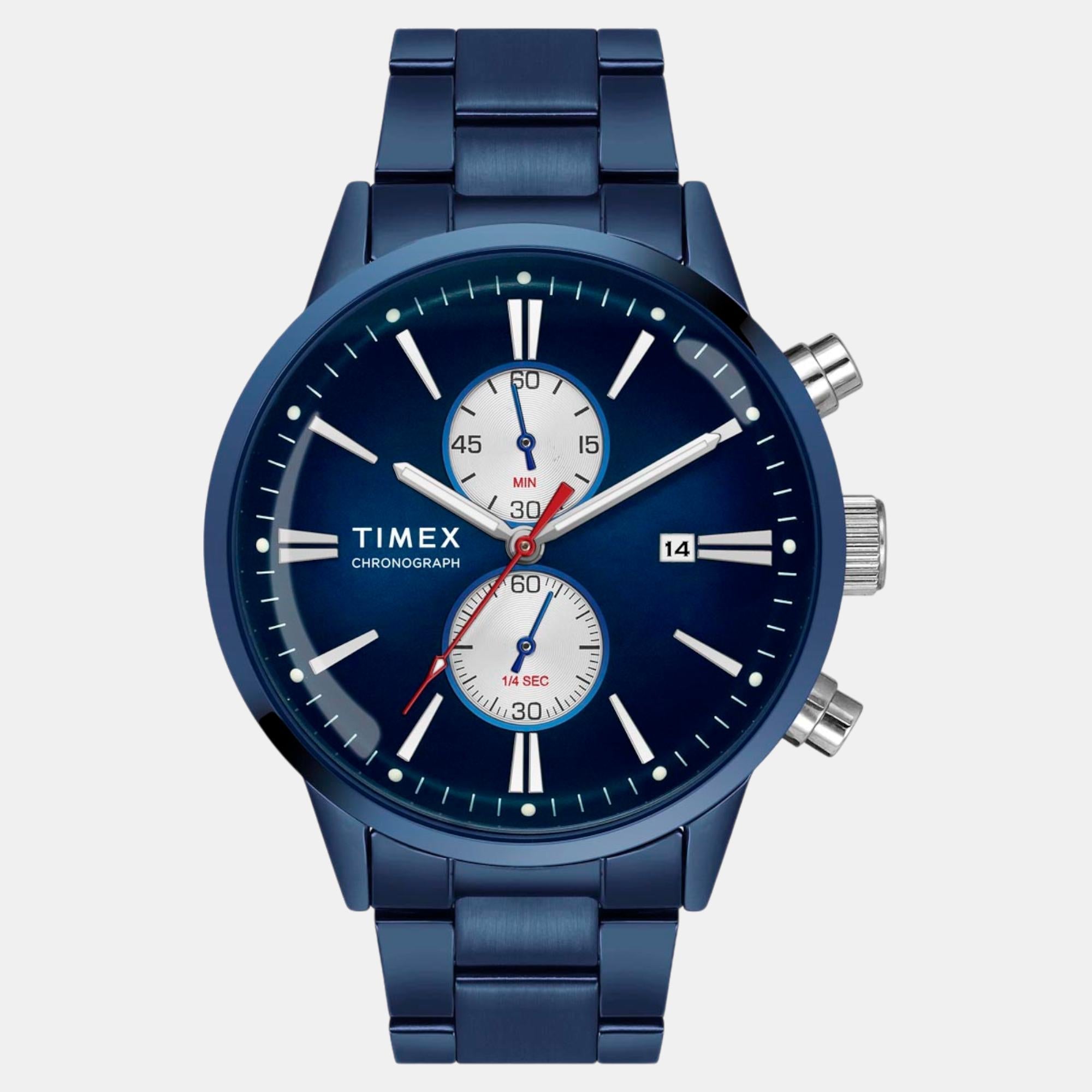 Timex Fashion Men Quartz Blue Dial Chronograph Stainless Steel Watch TWEG19934