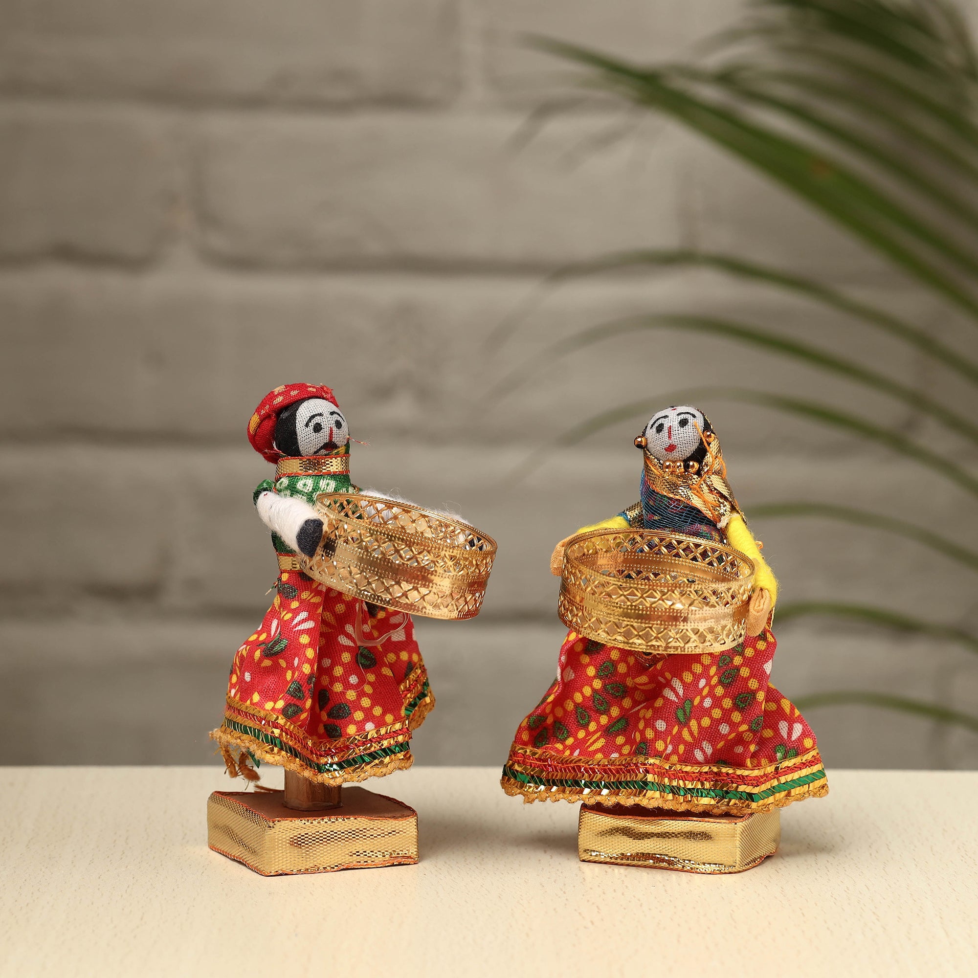 ITOKRI CRAFTS INITIATIVE Rajasthani Puppet Couple Handmade Tealight Candle Holders (Set of 2) - view 2