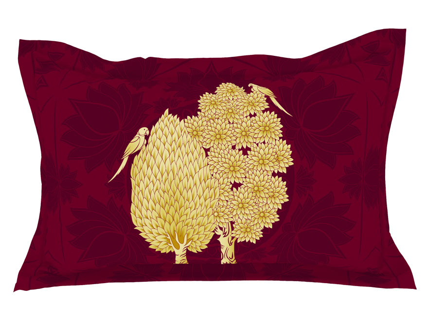 Spaces India Floral Pichwai Cerise - Dark Pink 100% Cotton King Size Bedsheet - Gold - Rangana By Spaces - view 5