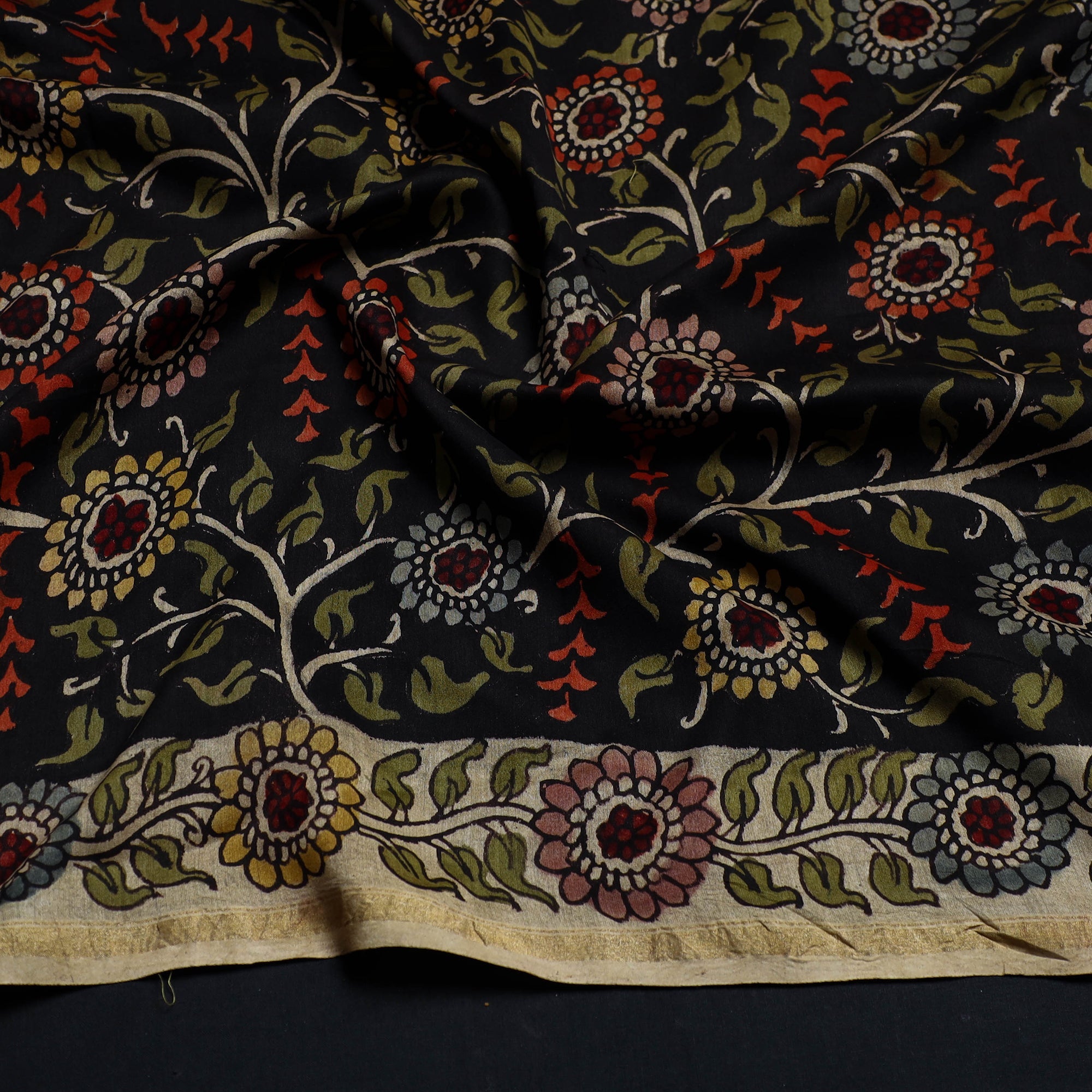 DWARAKA PLUS Black - Handpainted Chanderi Silk Kalamkari Blouse Piece 26 - view 2