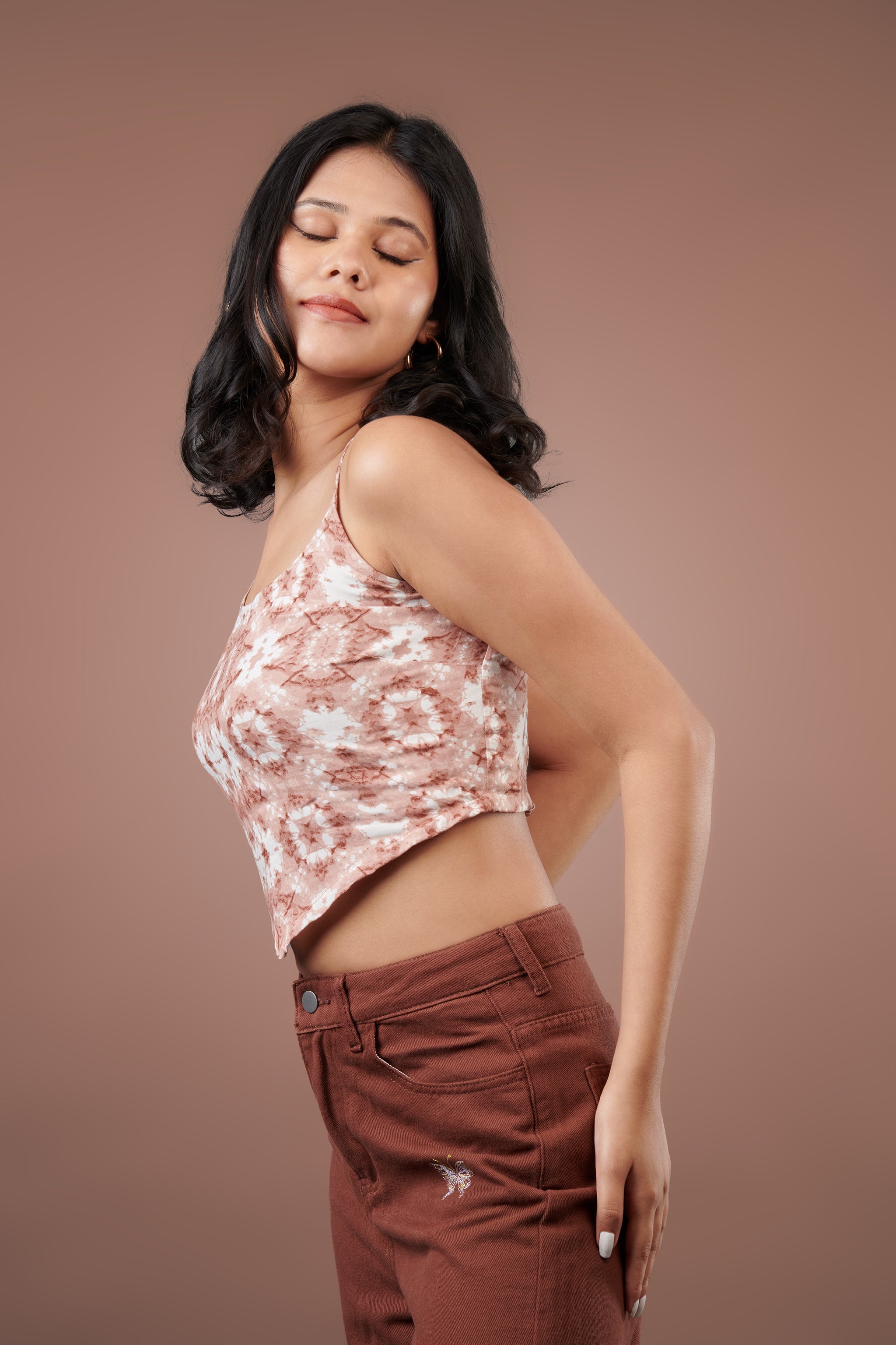 Indie Tie Dye Scarf Top – Brown - view 3