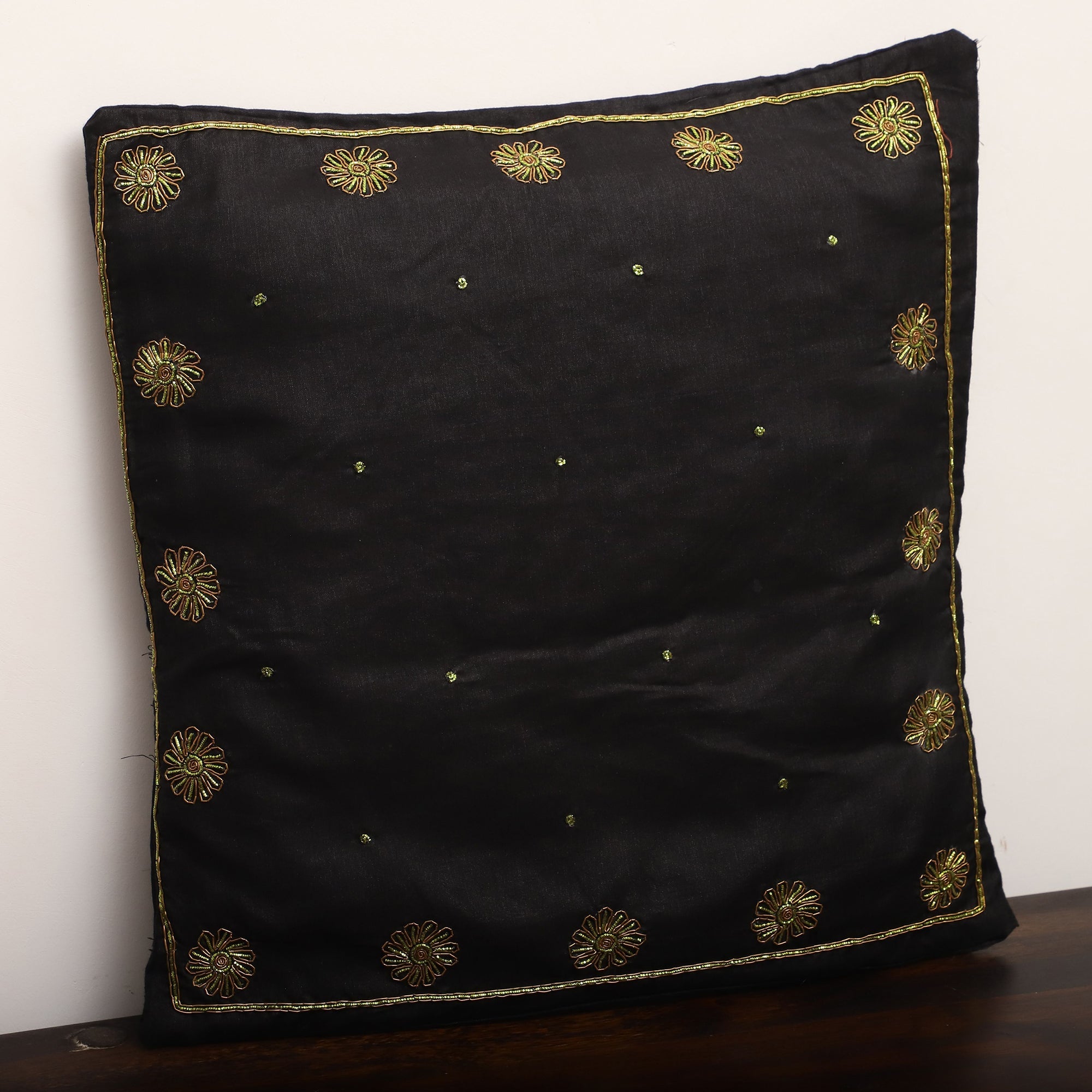 TICS Black - Star Butas - Zardozi Hand Embroidered Raw Silk Cushion Cover (Set of 5) - view 13