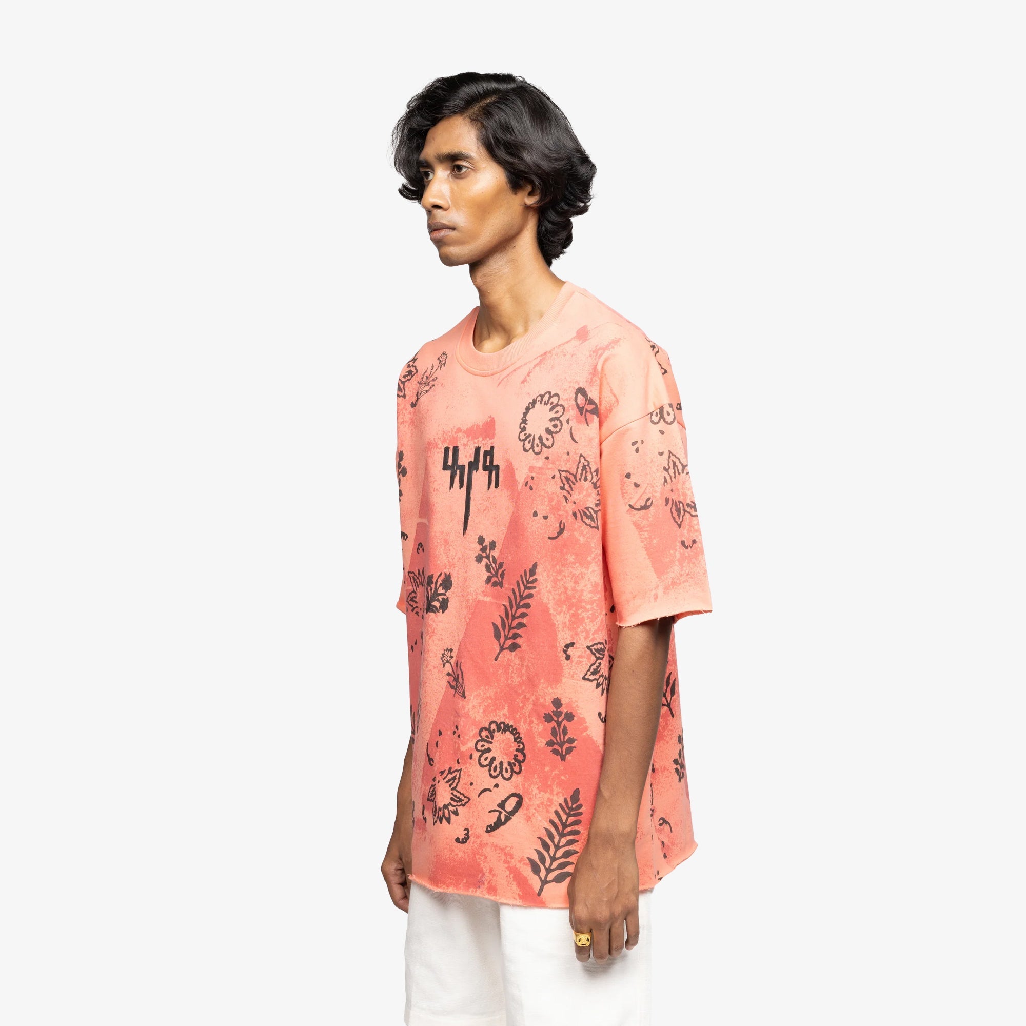 F A R A K | Coral Block Printed T-shirt { Pink/pink - view 2