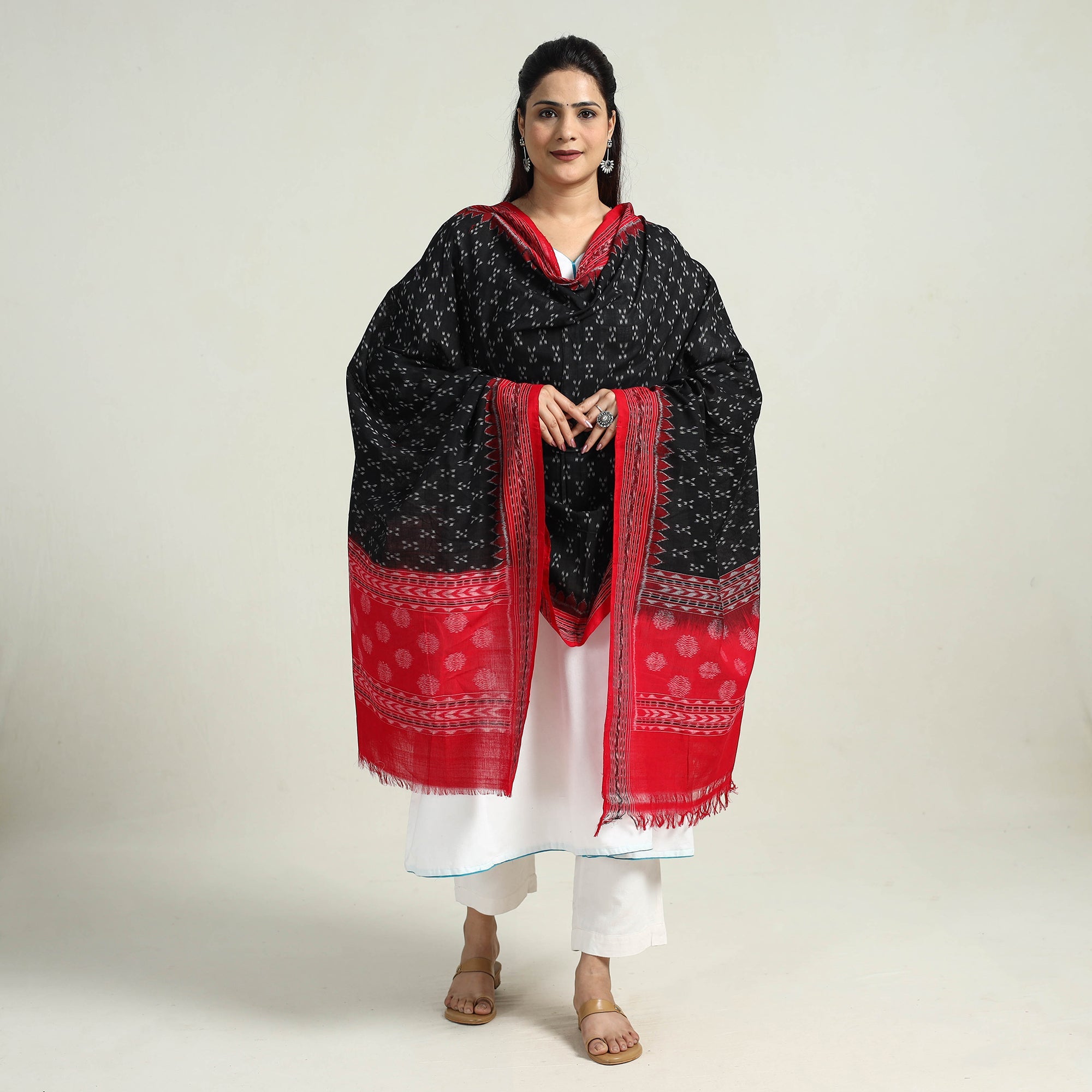 ASHOKA ASSEMBLE - CELEBRATING CRAFTS OF ODISHA Black - Sambalpuri Ikat Weave Handloom Cotton Dupatta 16