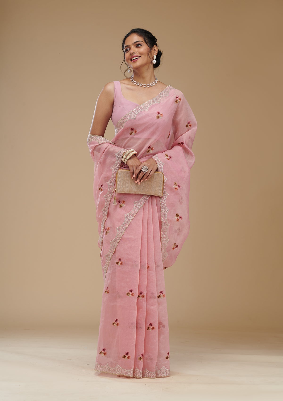 Koskii Pink Threadwork Tissue Saree – Women's - view 5