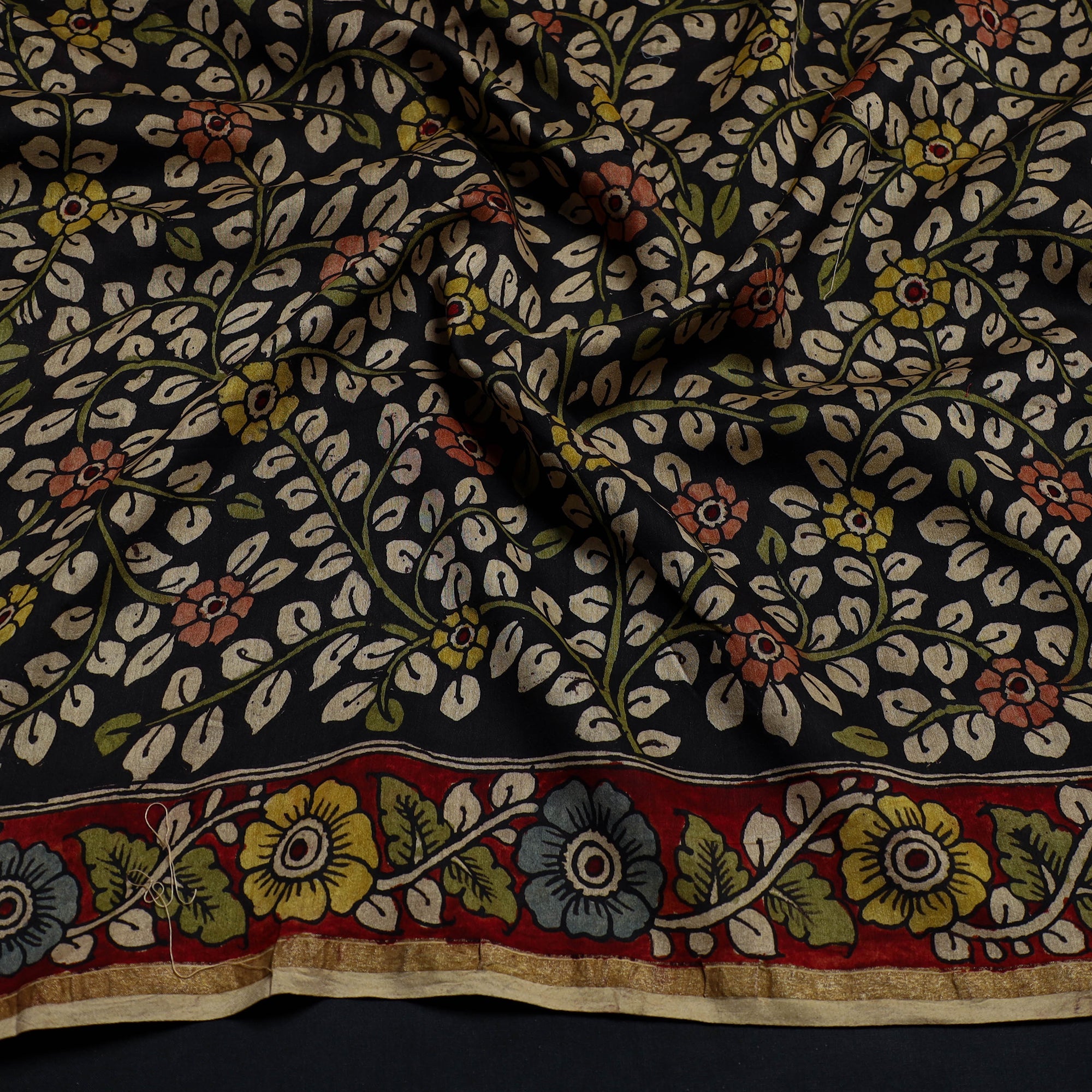 DWARAKA PLUS Black - Handpainted Chanderi Silk Kalamkari Blouse Piece 36 - view 2