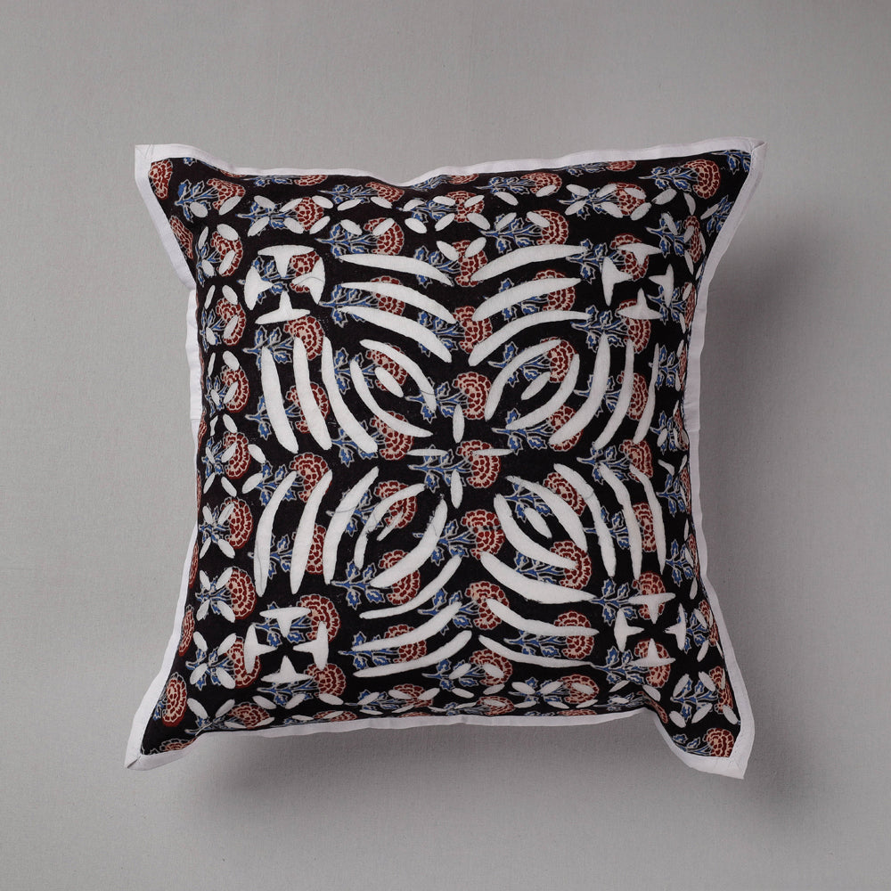SHADES OF MARUDHARA Black - Cutwork Cotton Applique Cushion Cover (16 x 16 in)