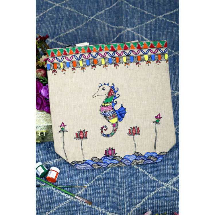DIORAMA DESIGNS Beige - Boho Bliss Handpainted Cotton Jute Tote Bag - view 2