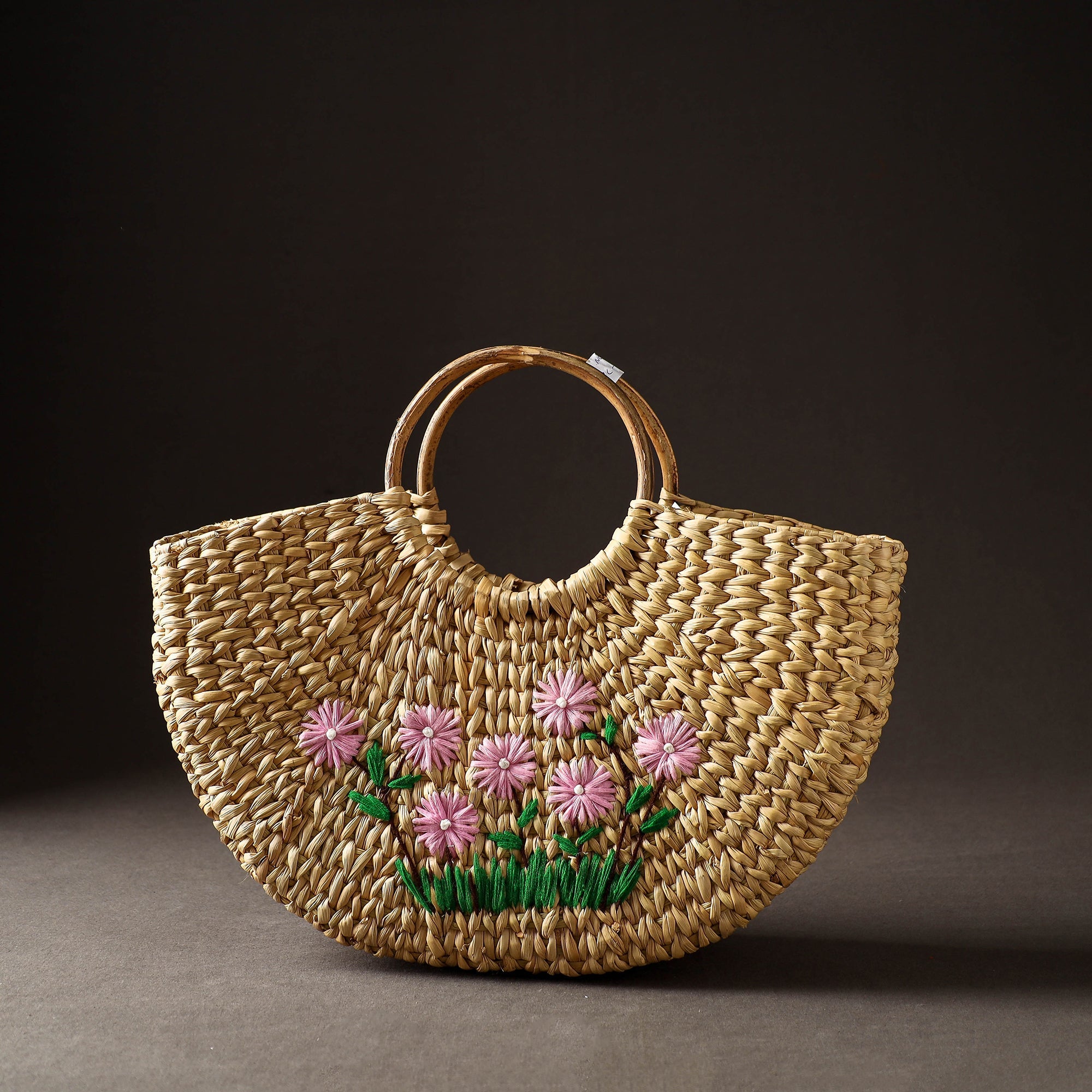 ITOKRI CRAFTS INITIATIVE Beige - Handcrafted Natural Water Reed Embroidered Hand Bag
