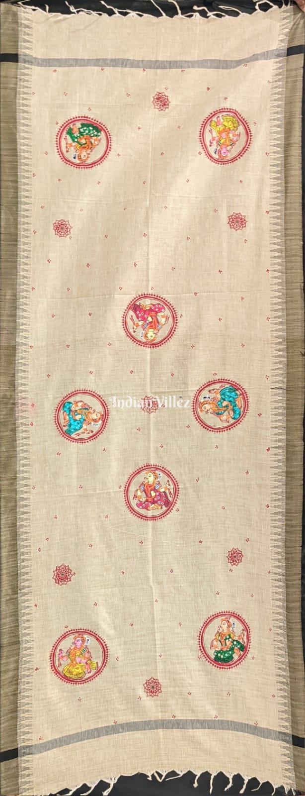 IndianVillèz Nartaki Theme Patachitra Art on Tussar Dupatta
