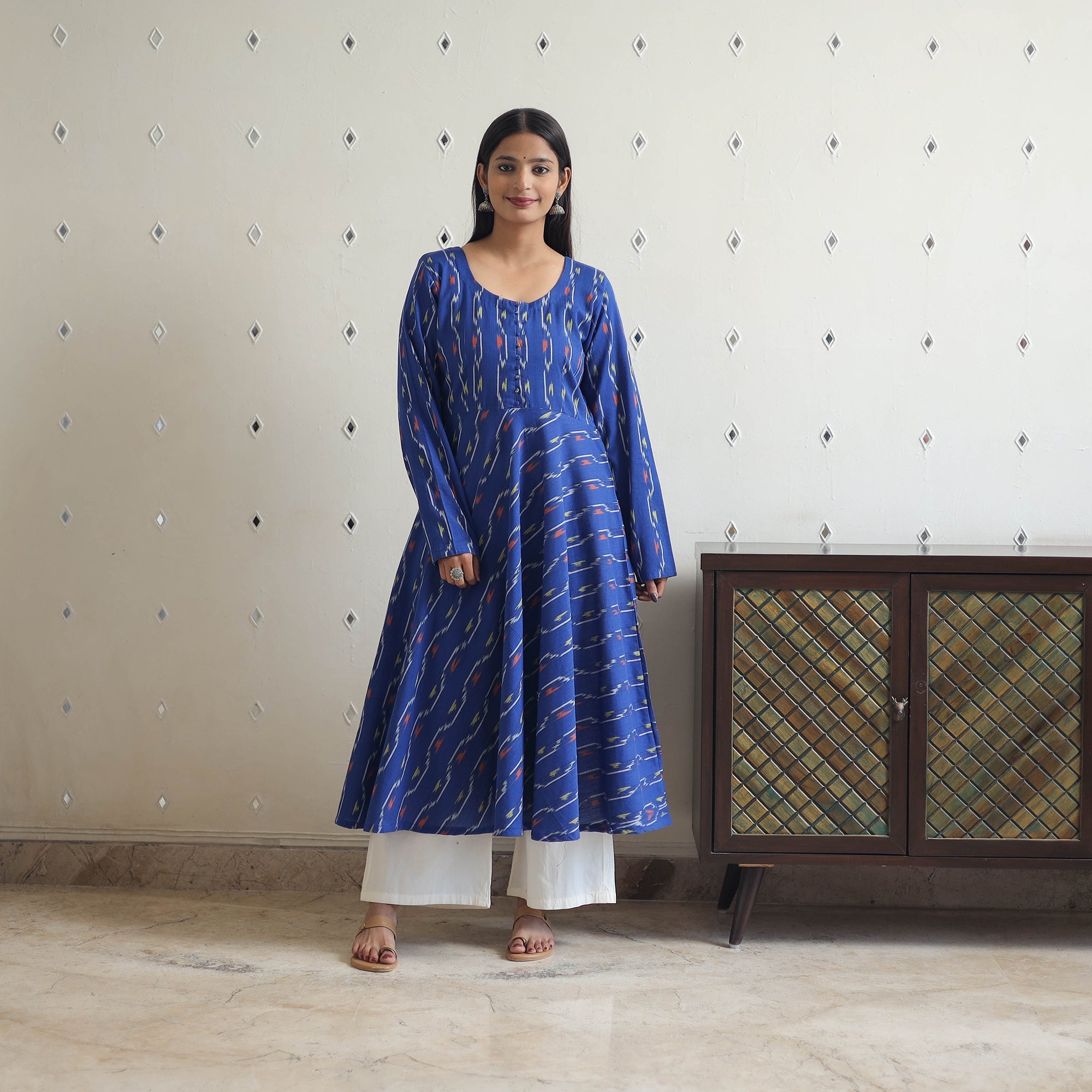 ITOKRI CASUALS Blue - Cotton Flared Pochampally Ikat Kurta 12 - view 2