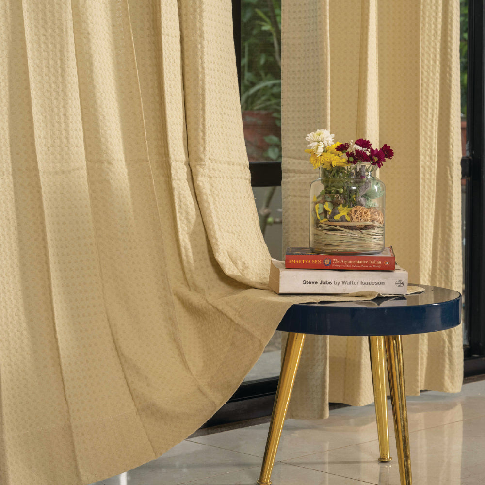 100 cotton waffle – Urban Space -Home Furnishing Store 100% Cotton Waffle weave Curtains, 60-65% Room Darkening Curtain - Pack of 2 - Beige