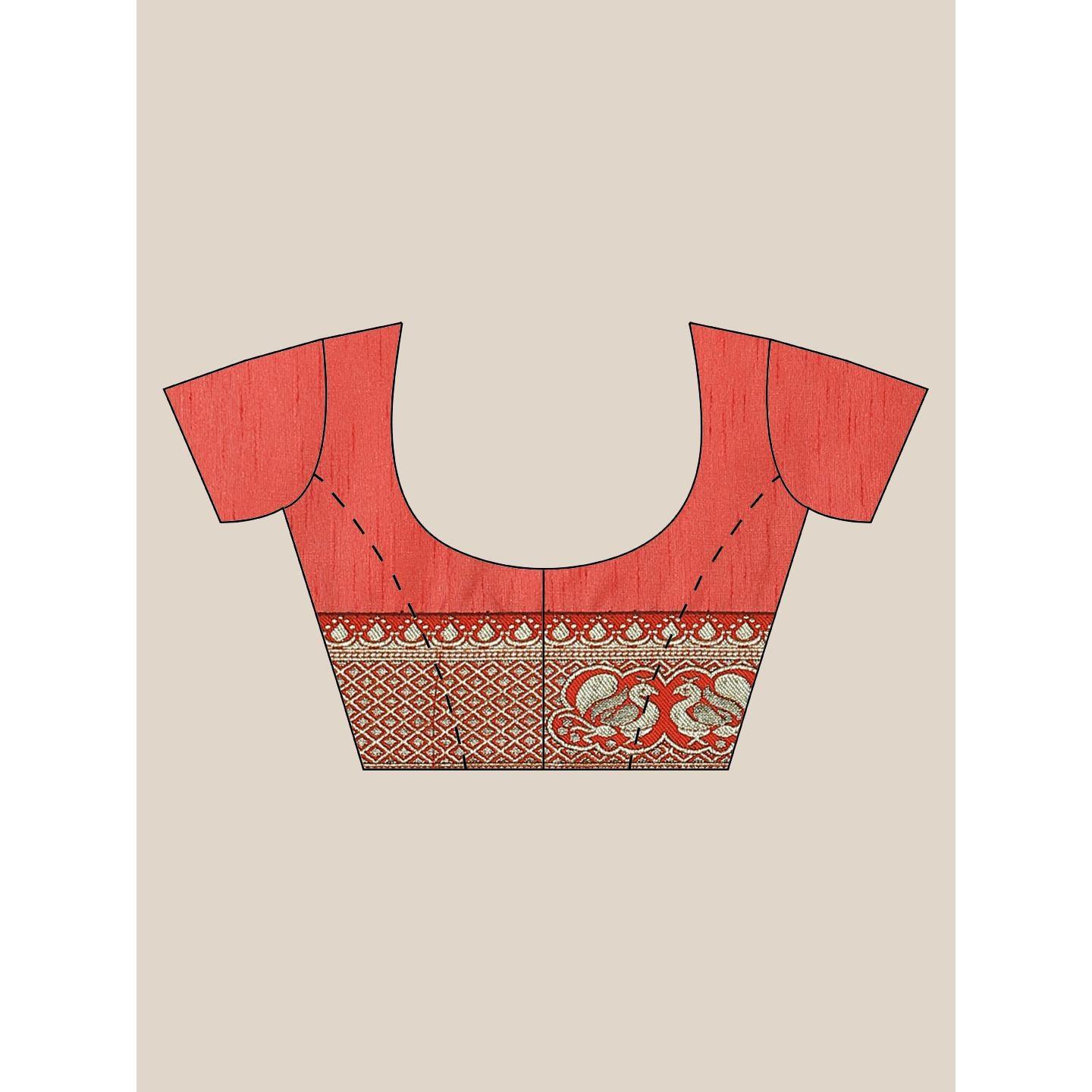 Peachmode Hypnotic Red Colored Festive Woven Silk Blend Saree - view 2