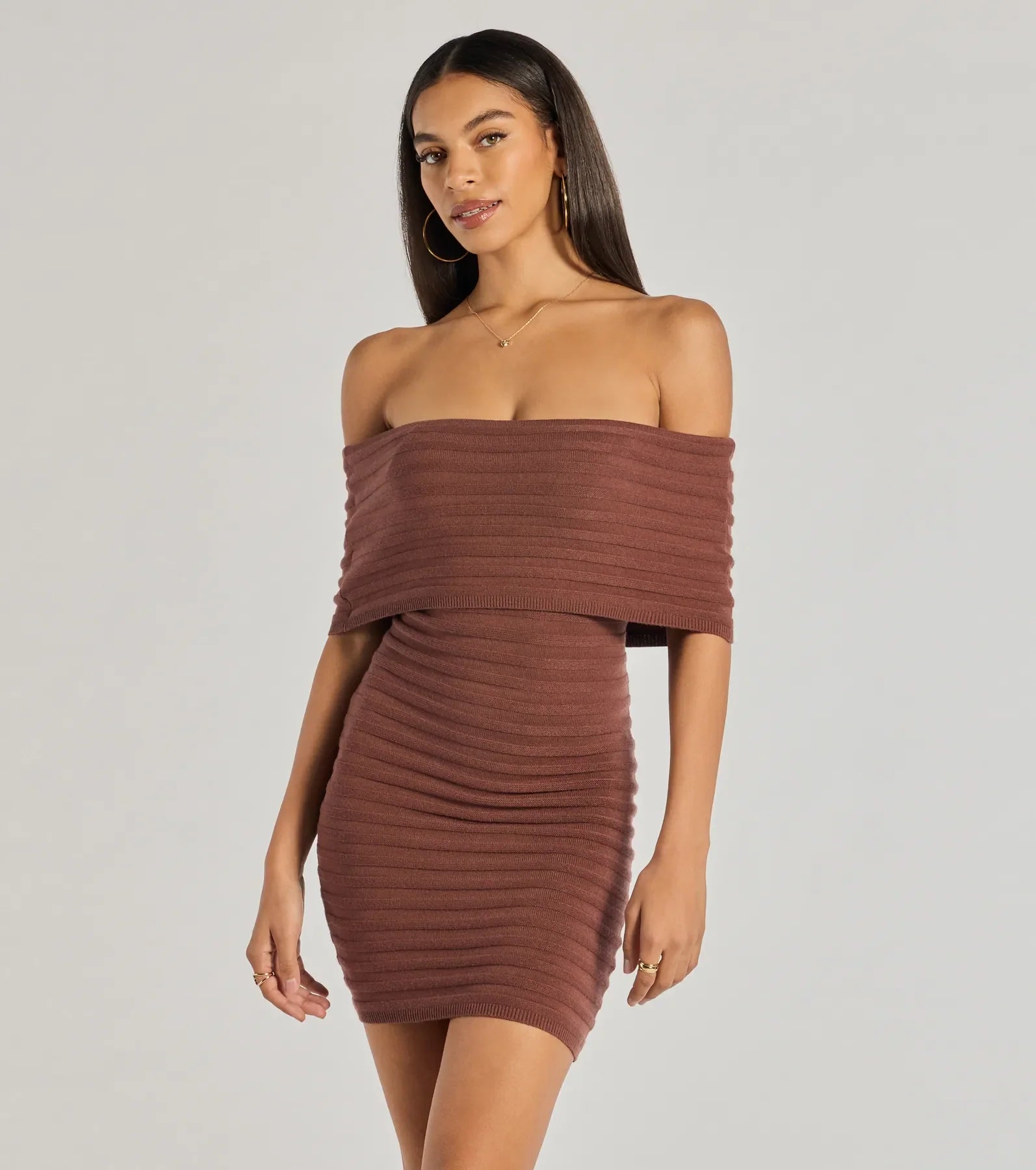Windsor Soft And Chic Ribbed Knit Off-The-Shoulder Mini Dress