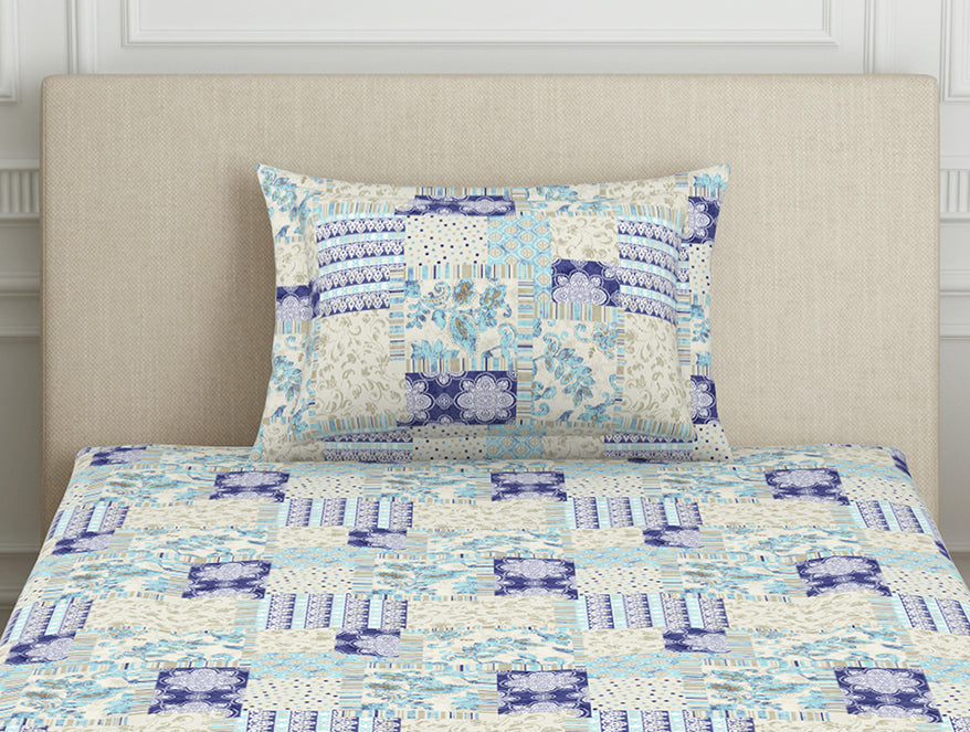 Spaces India Geometric Blue Polycotton Bedsheets Single Harmony - By Welspun - view 5