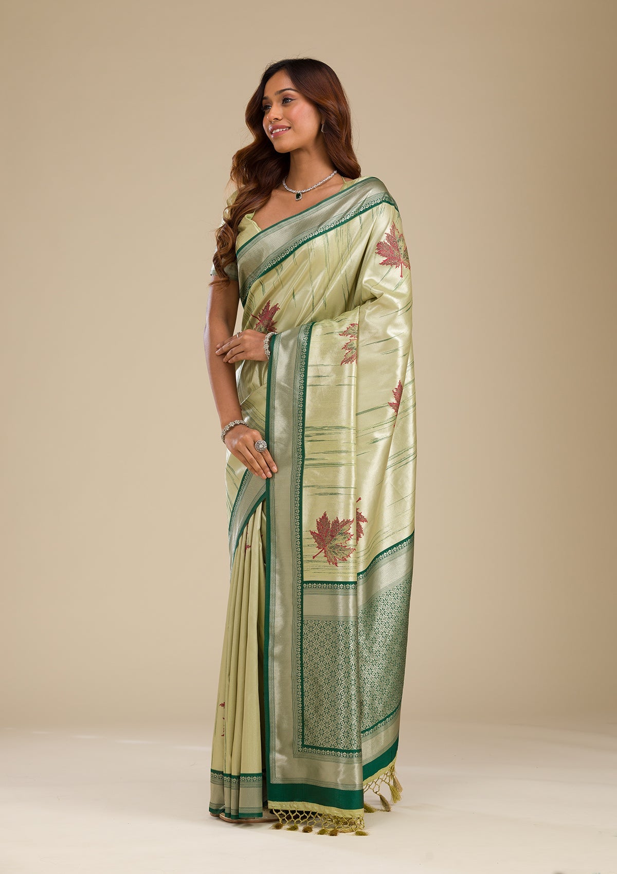 Koskii Beige Printed Soft Silk Saree – Women's - view 4