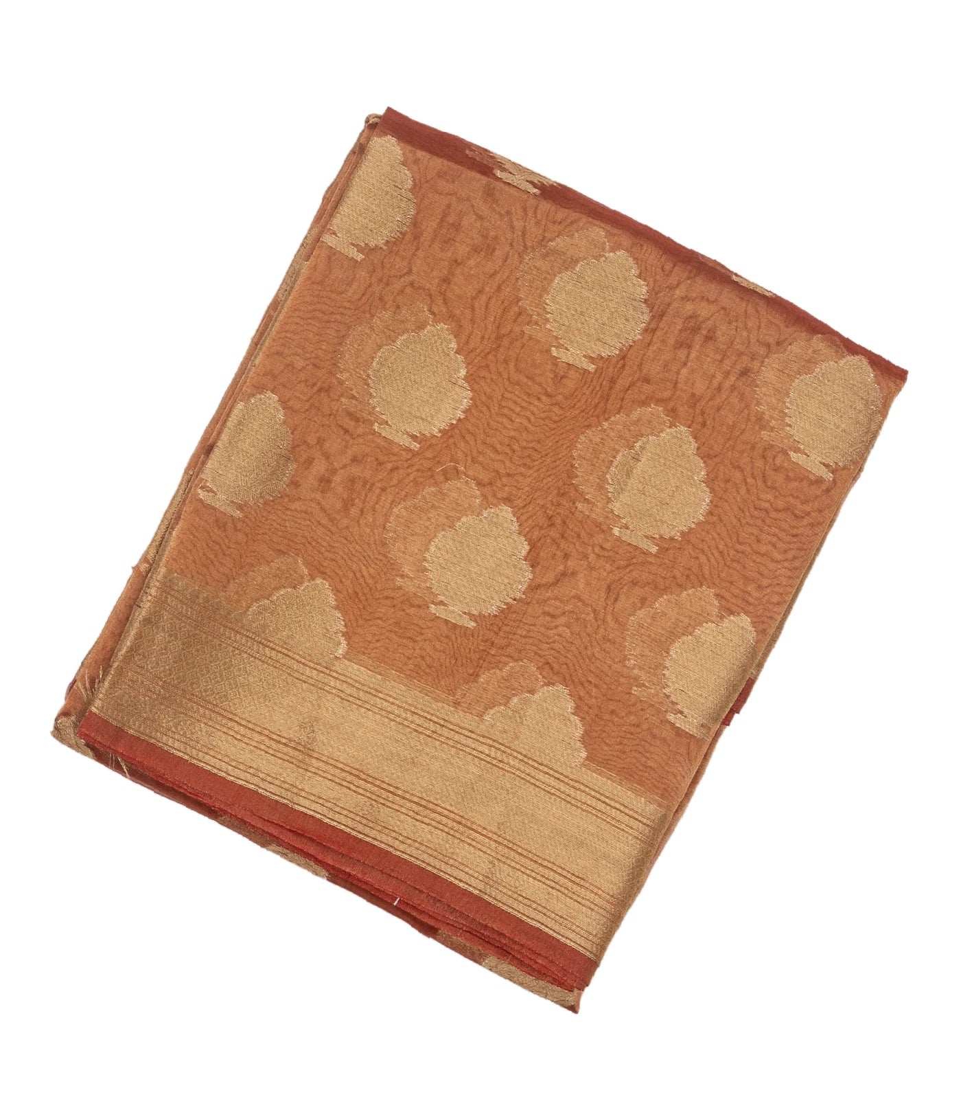 RmKV Peach Woven Tissue Saree With Floral Motifs