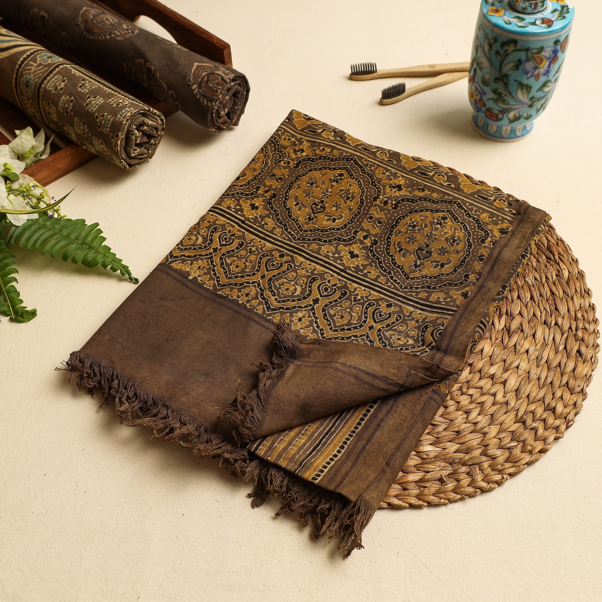 KACHCHH JI CHHAAP Brown - Block Print Cotton Ajrakh Handloom Towel